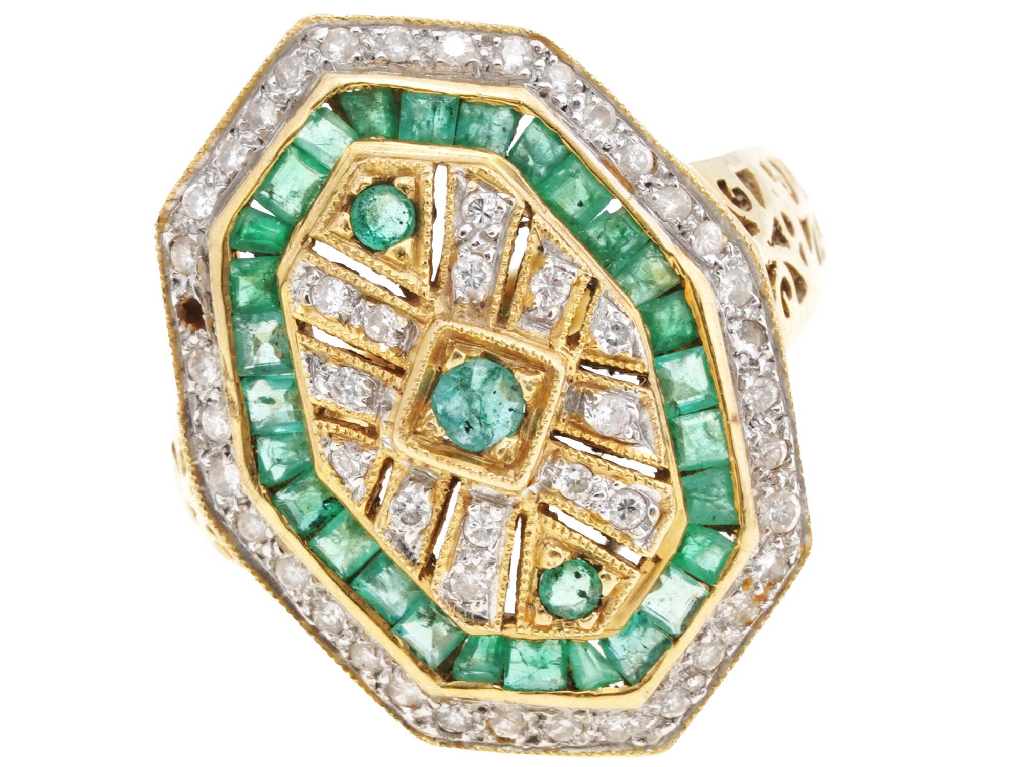 VINTAGE 18K GOLD EMERALD DIAMOND STATEMENT RING PIC-0