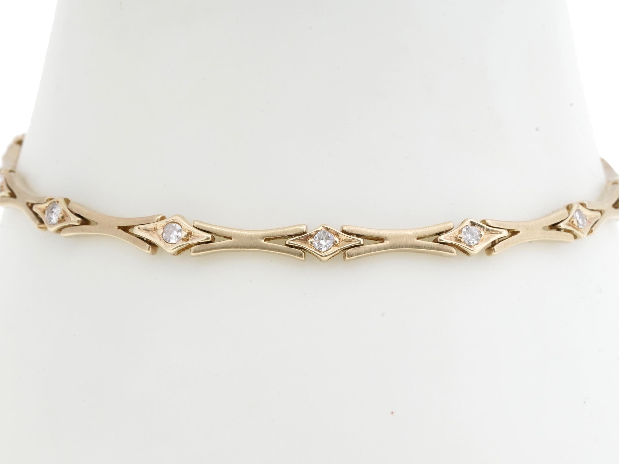 VINTAGE FRENCH 14K GOLD DIAMOND LINK BRACELET PIC-1