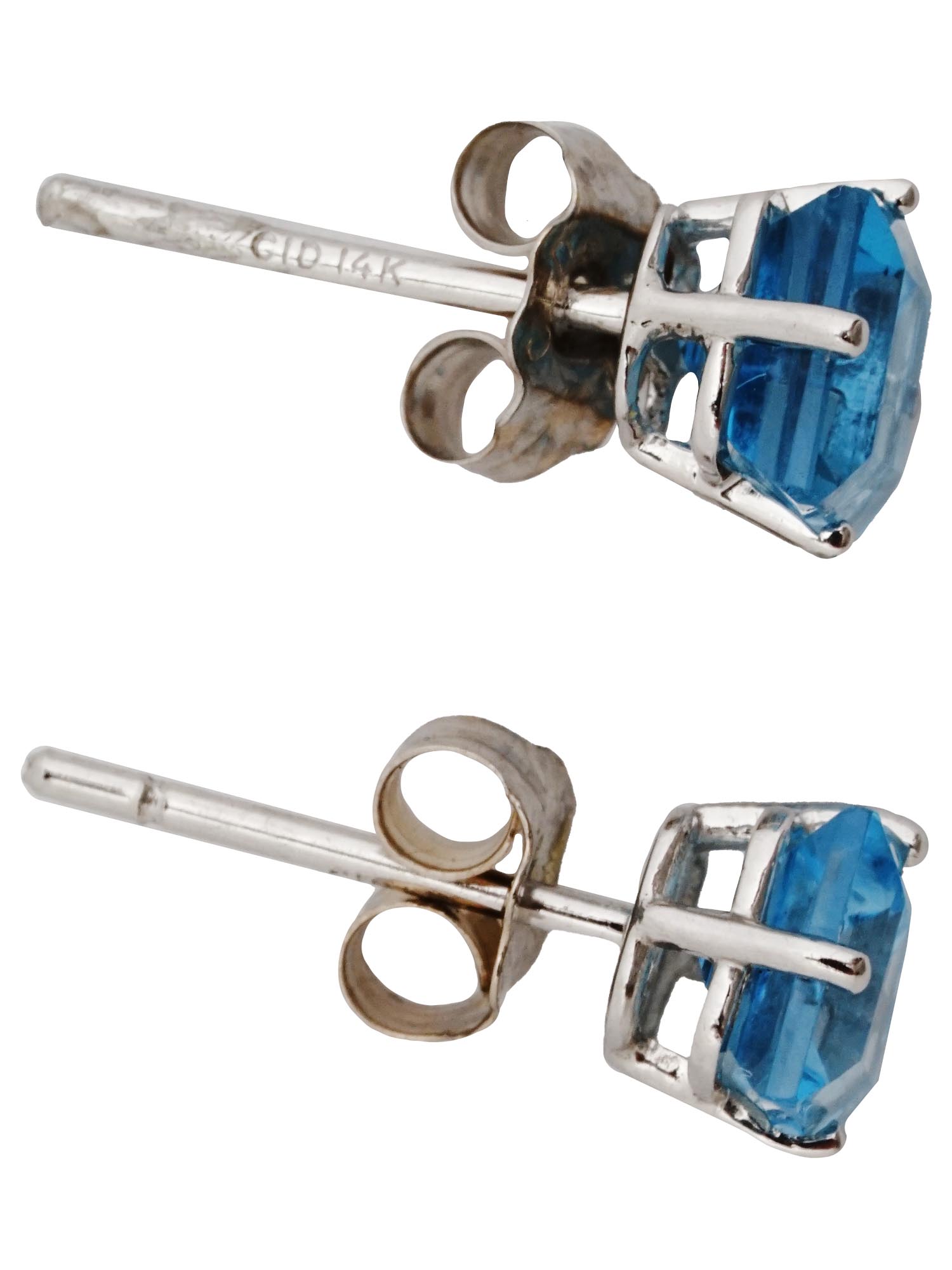 14K WHITE GOLD AND SKY BLUE TOPAZ STUD EARRINGS PIC-2