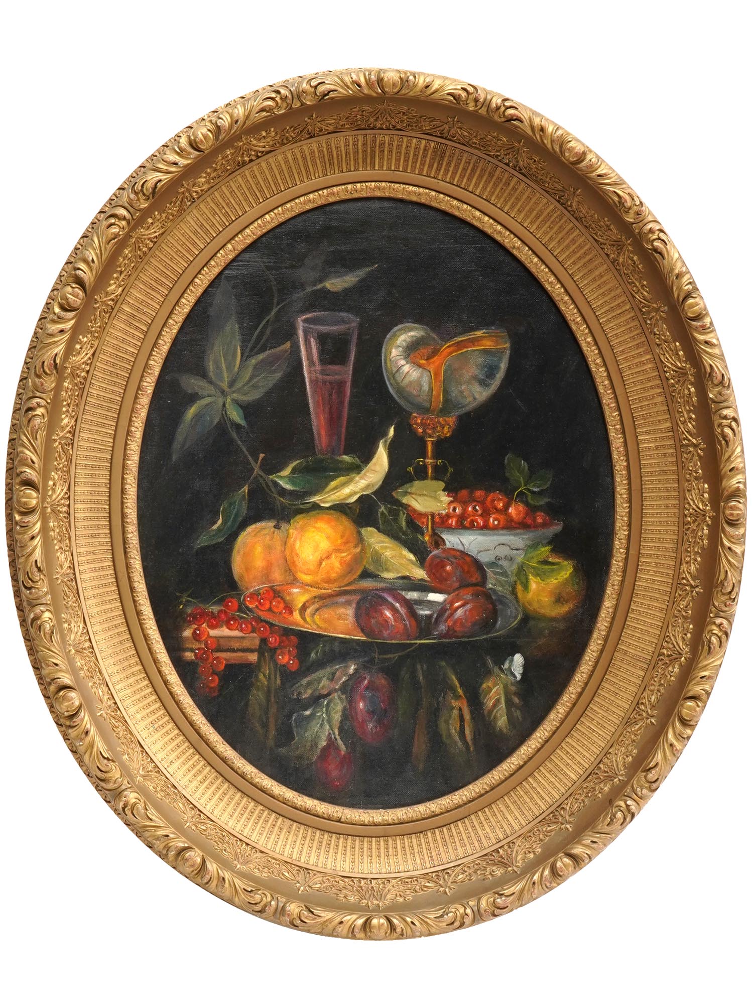 FRAMED OVAL STILL LIFE OIL ON CANVAS PAINTINGS PIC-1