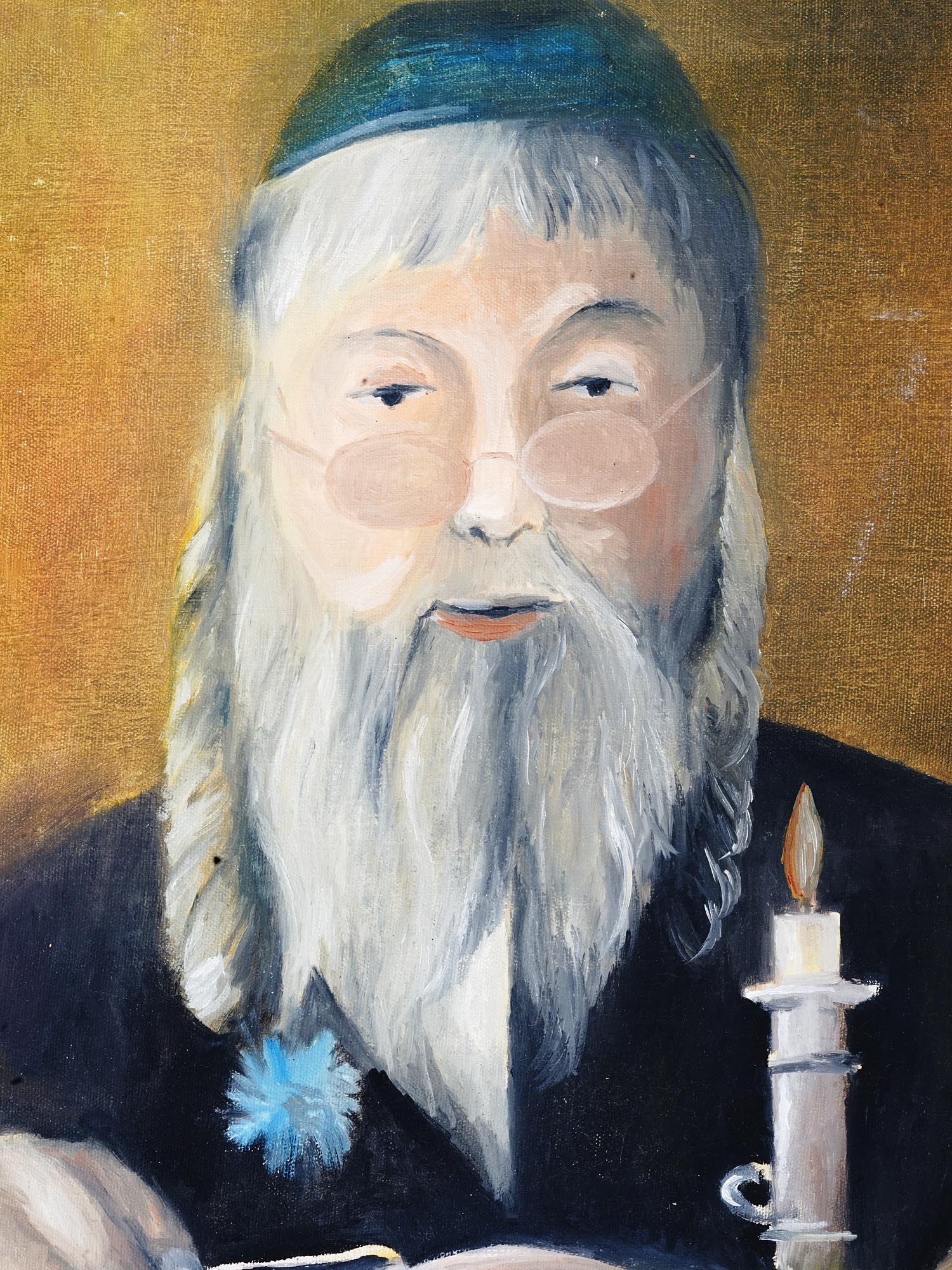 MID CENTURY JUDAICA RABBI PAINTING UNSIGNED PIC-1