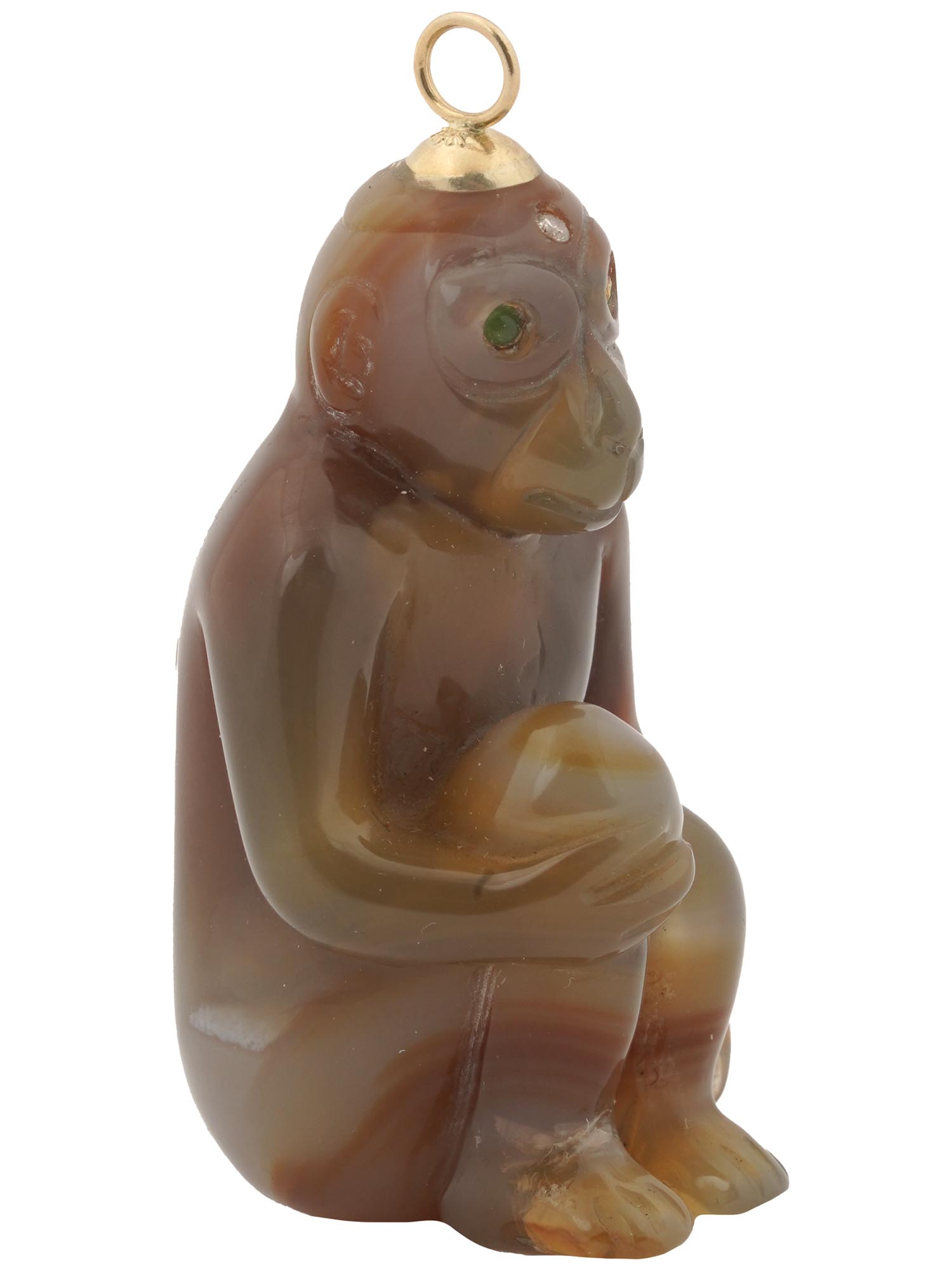 RUSSIAN GOLD AND AGATE MONKEY FIGURAL PENDANT PIC-0