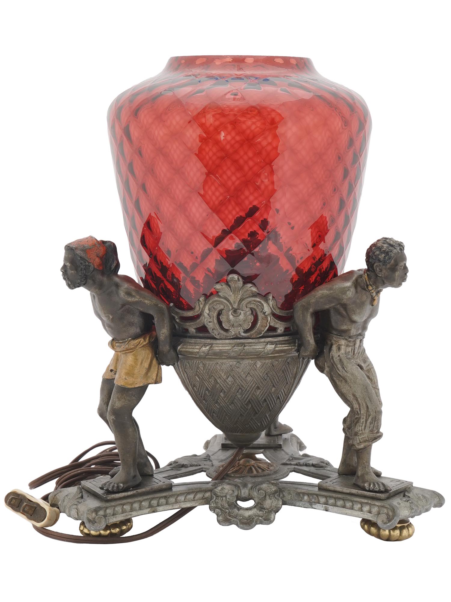 ANTIQUE ART DECO RED GLASS ELECTRIC TABLE LAMP PIC-2