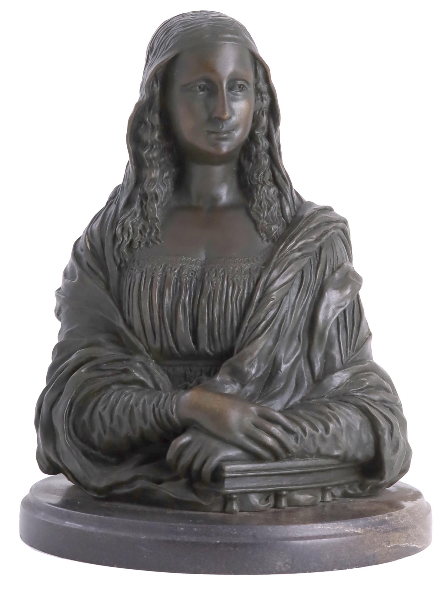 ANTIQUE 19TH C BRONZE BUST OF MONA LISA BY DUMAS PIC-0