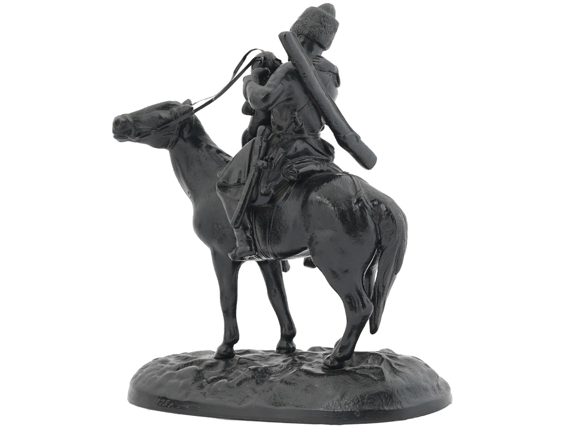 A RUSSIAN SOVIET EQUESTRIAN FIGURAL CAST IRON SCULPTURE PIC-1