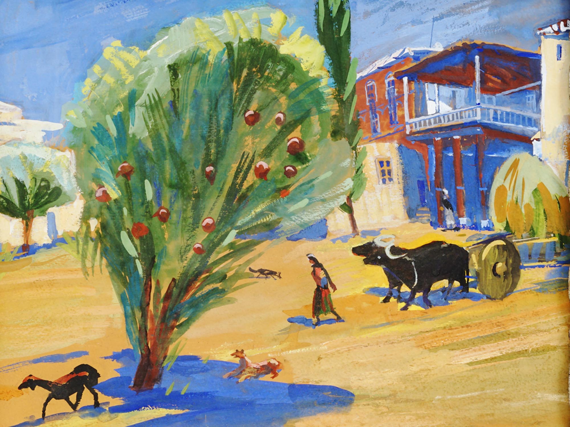 RUSSIAN SCENE GOUACHE PAINTING BY MARTIROS SARIAN PIC-1