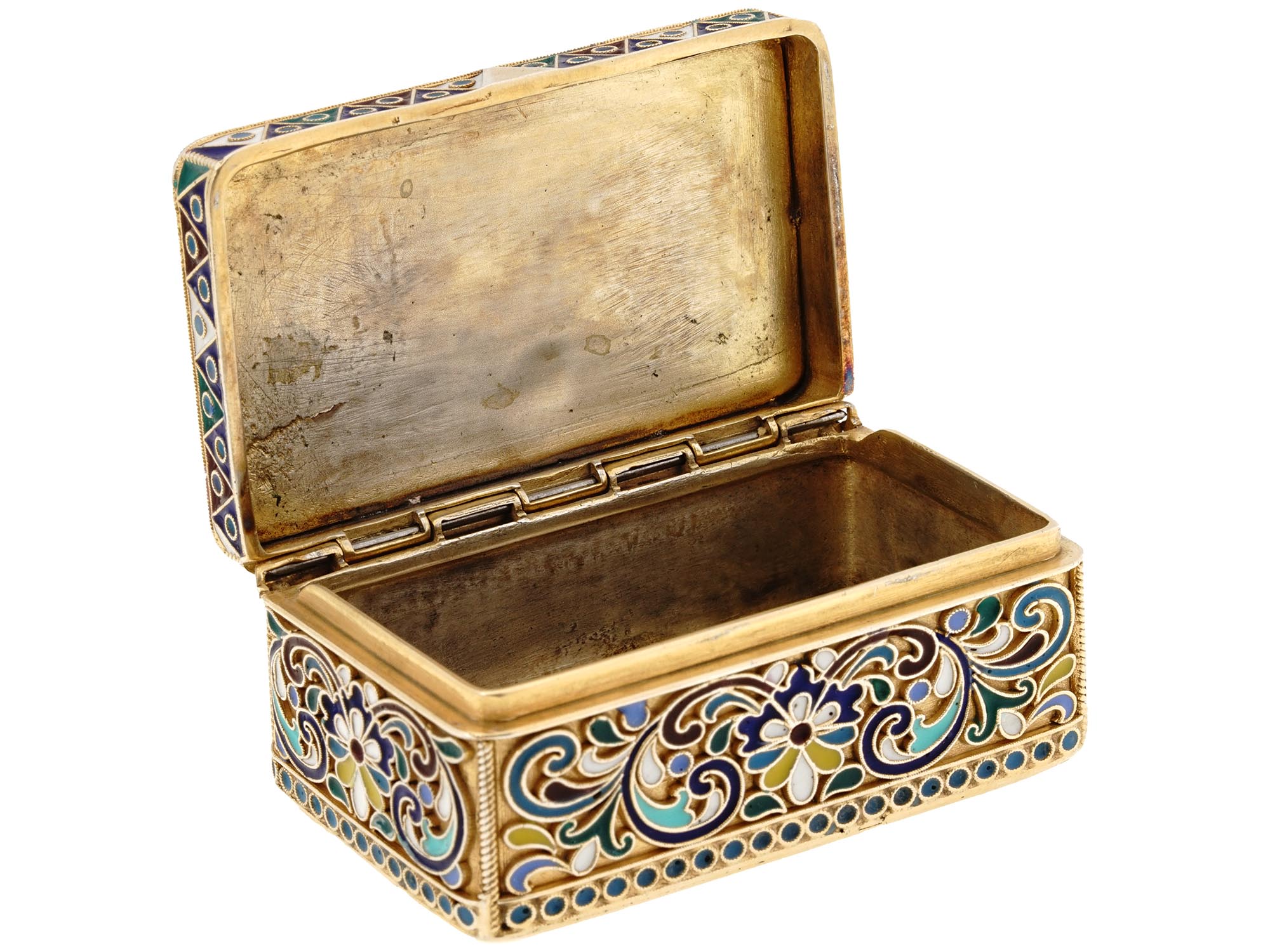 RUSSIAN GILT SILVER ENAMEL LIDDED PILL BOX PIC-3