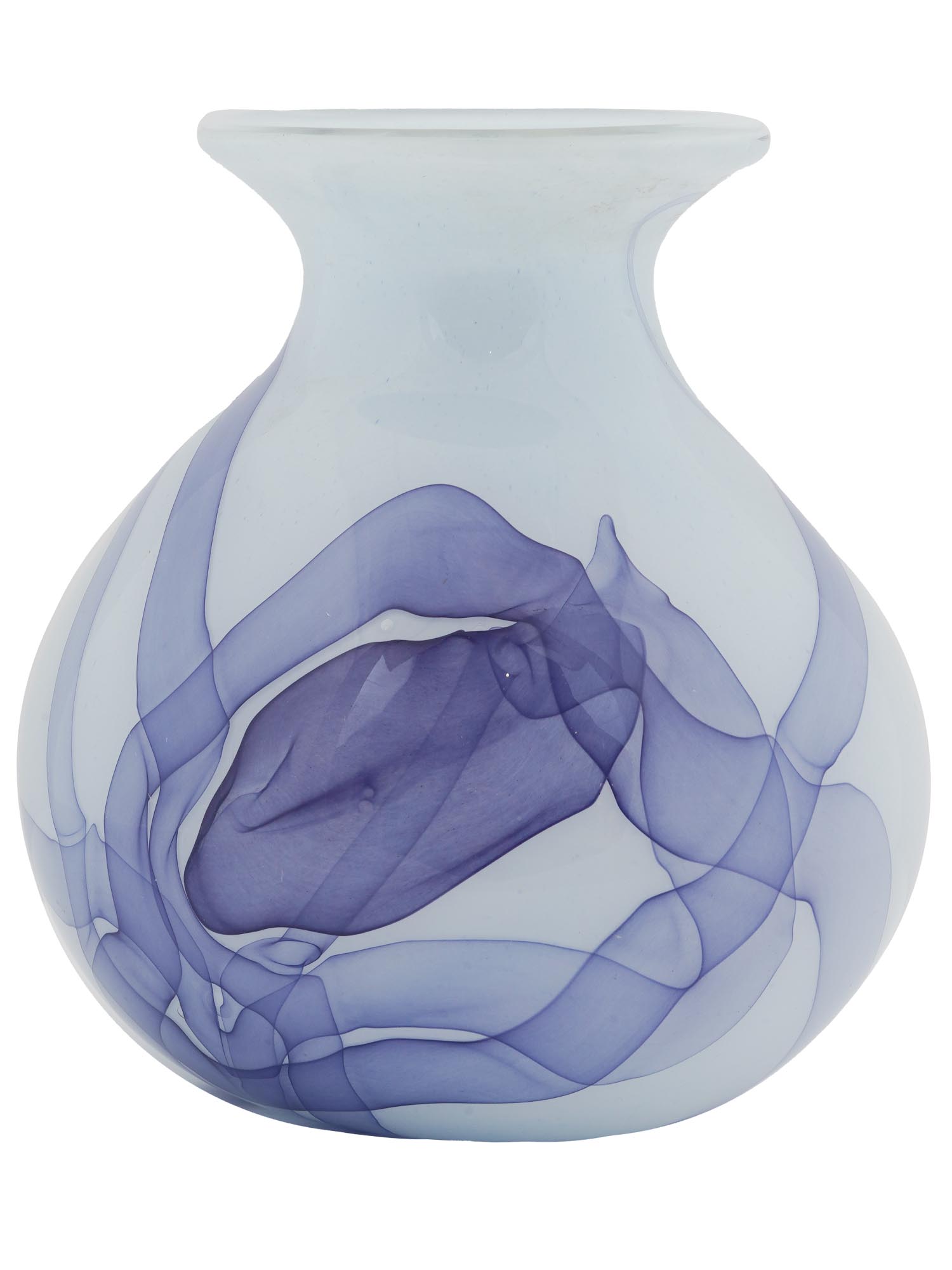 LARGE MODERN PURPLE AND WHITE SWIRL GLASS VASE PIC-2