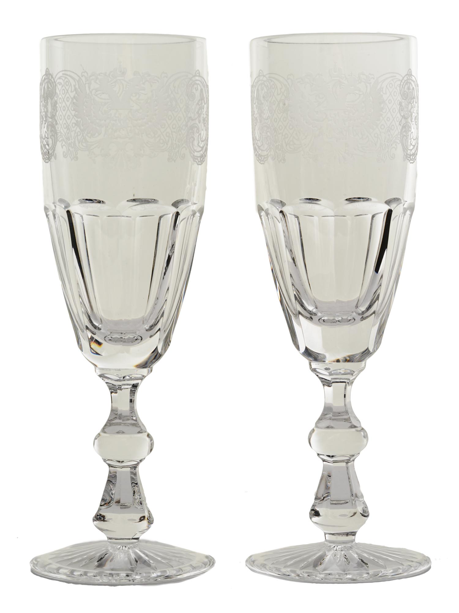 IMPERIAL RUSSIAN ETCHED CRYSTAL CHAMPAGNE GLASSES PIC-0