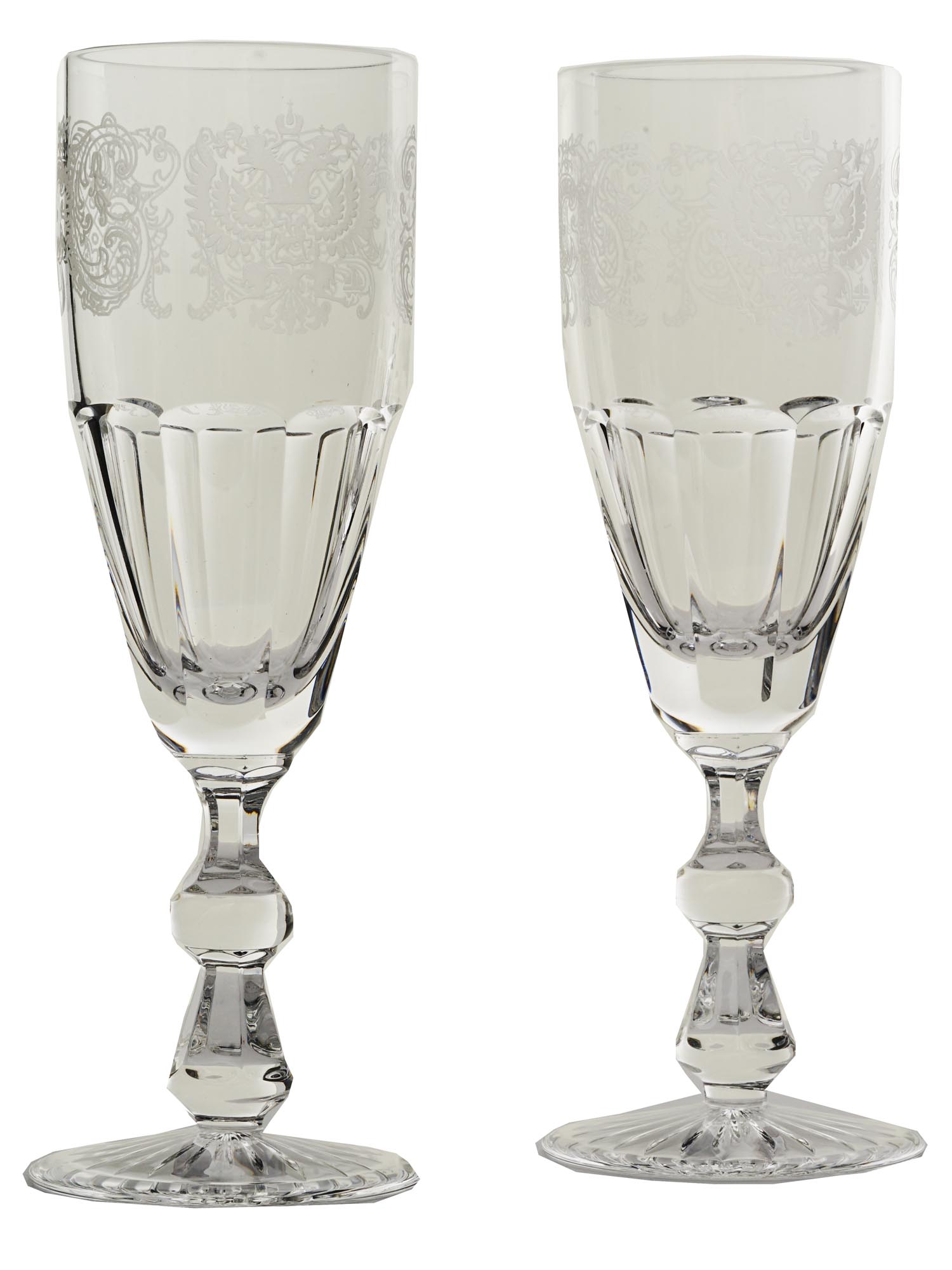 IMPERIAL RUSSIAN ETCHED CRYSTAL CHAMPAGNE GLASSES PIC-1