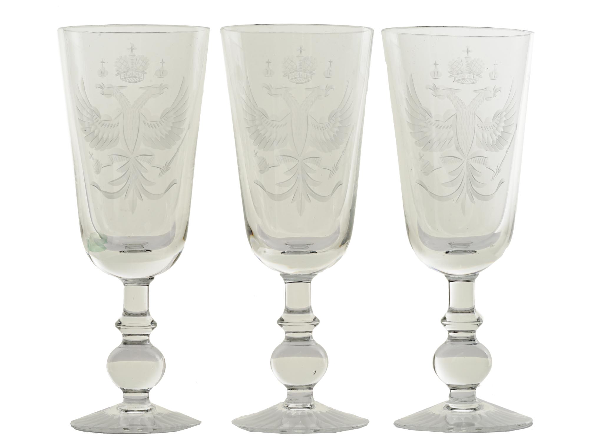 IMPERIAL RUSSIAN HAND ETCHED CRYSTAL WINE GLASSES PIC-0