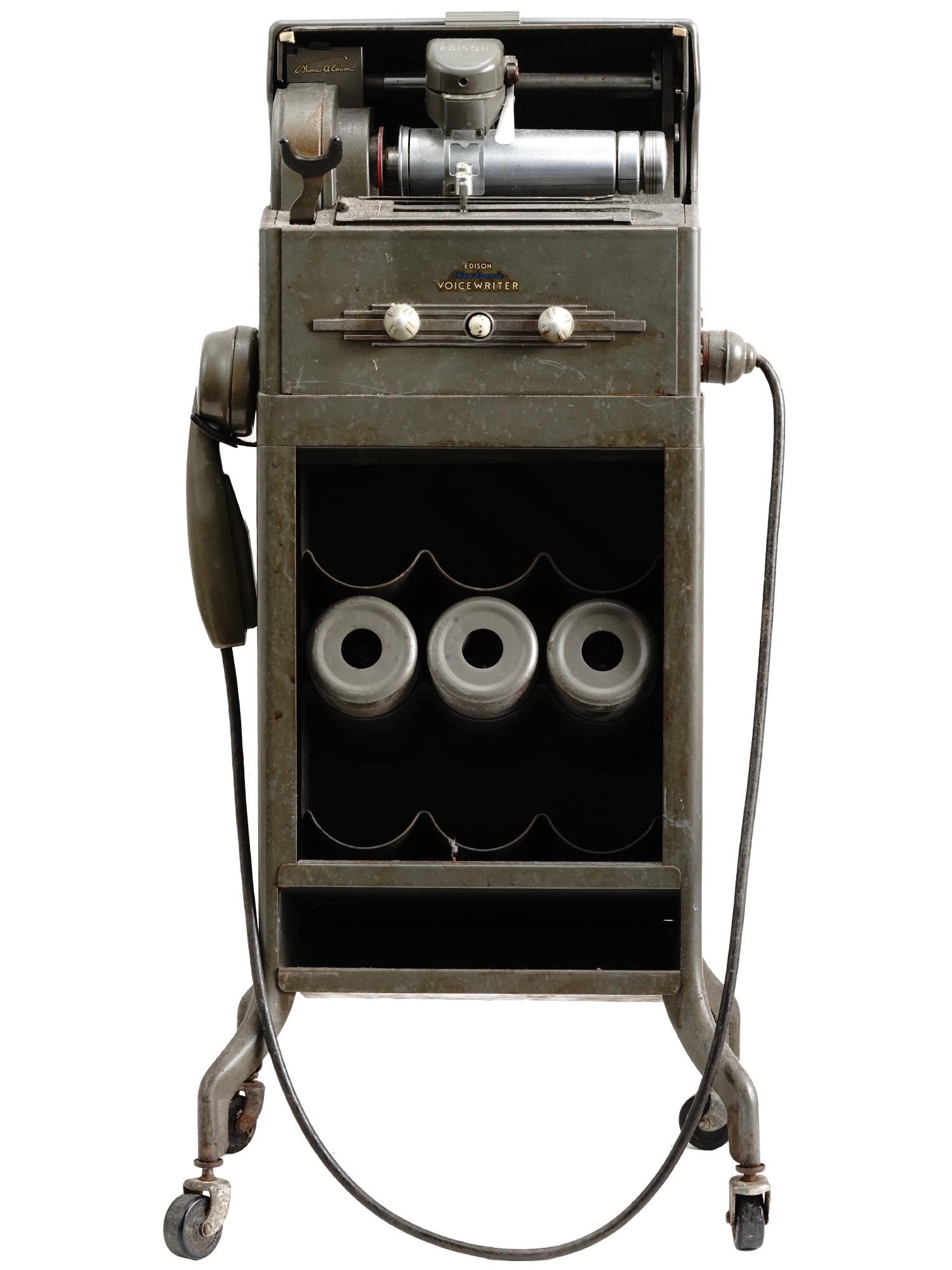 ANTIQUE EDIPHONE VOICEWRITER WITH WAX CYLINDERS PIC-1