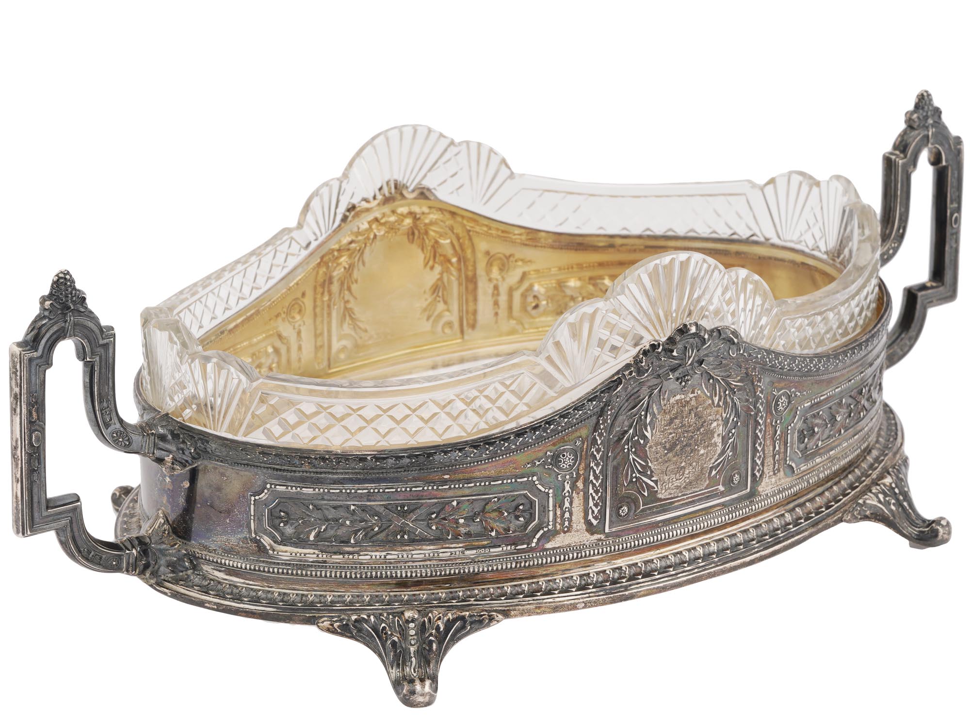 IMPERIAL RUSSIAN SILVER AND CRYSTAL SERVING BOWL PIC-0