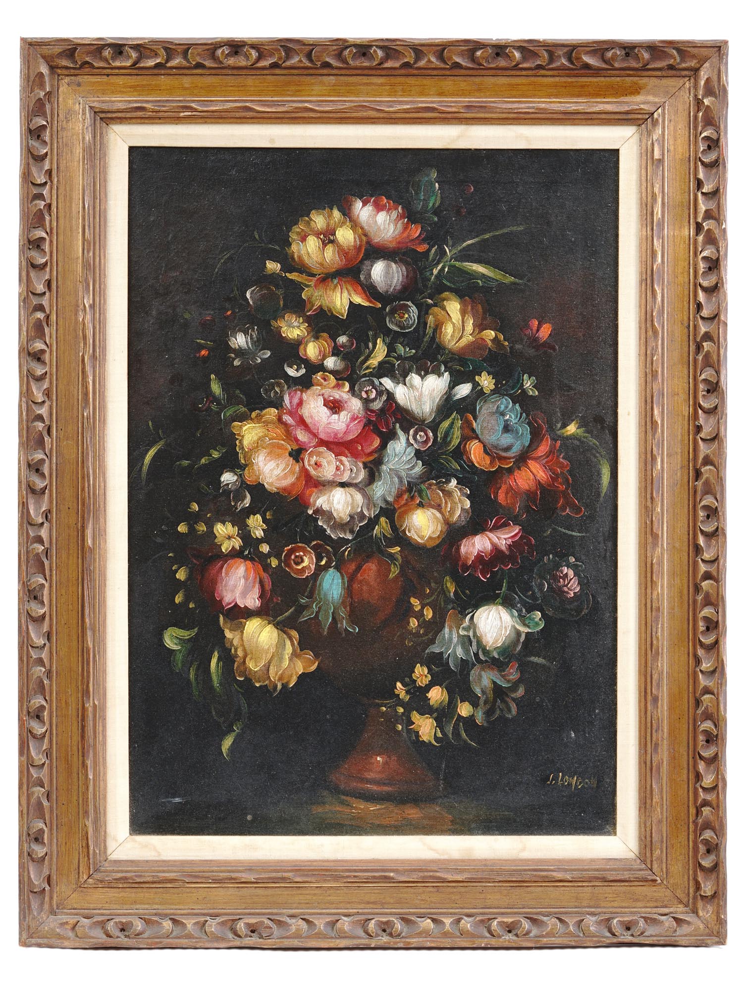 J. LONDON SIGNED FLORAL STILL LIFE OIL PAINTING PIC-0