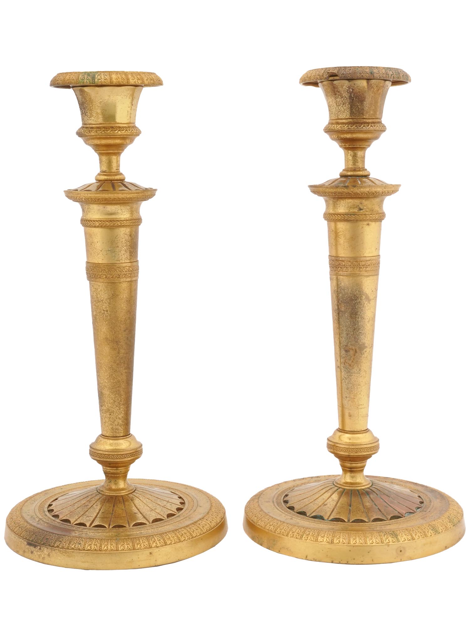 ANTIQUE FRENCH EMPIRE GILT BRONZE CANDLESTICKS PIC-0