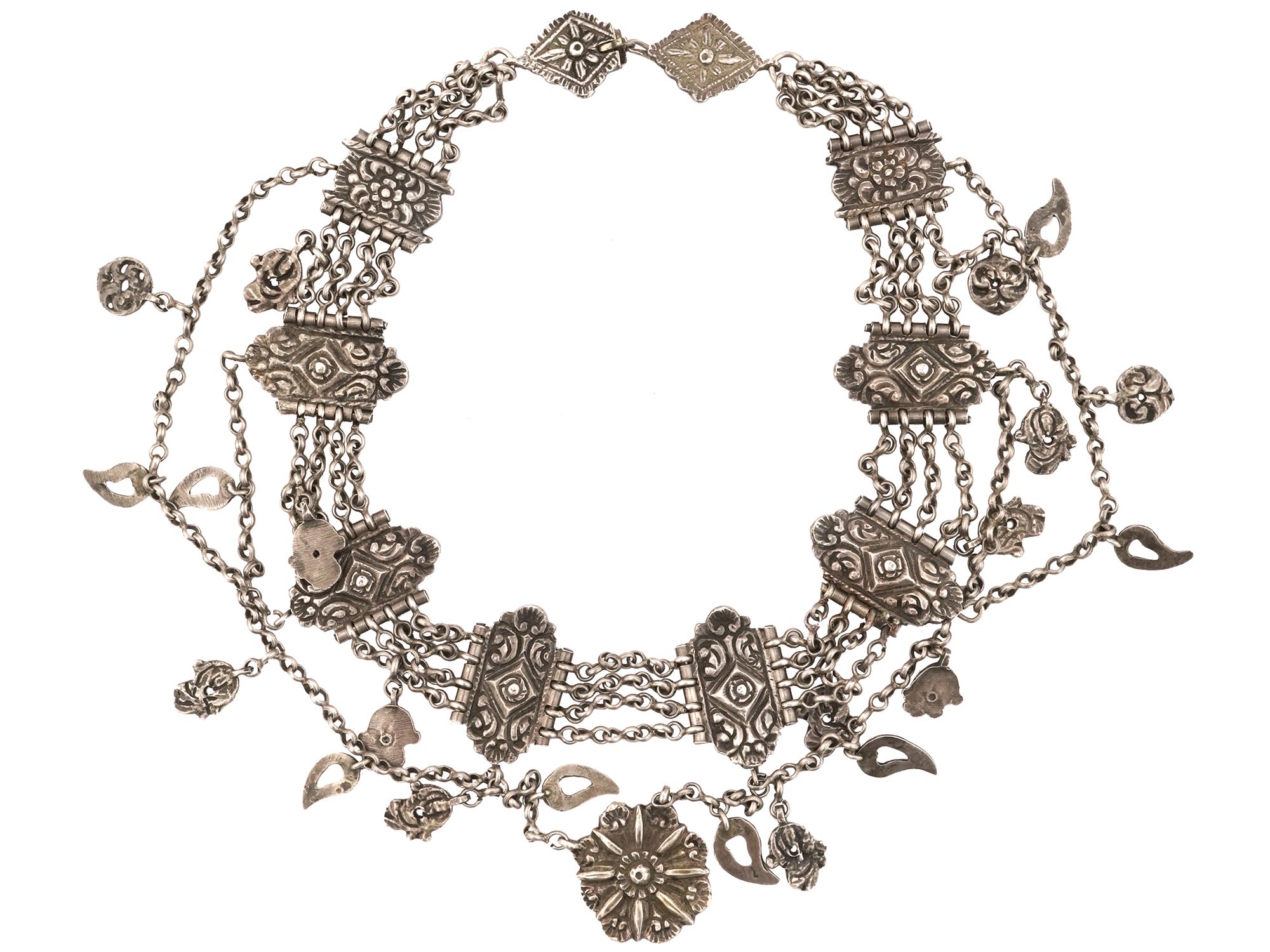 ETHNIC HIGH GRADE SILVER CHOKER NECKLACE W CHARMS PIC-0