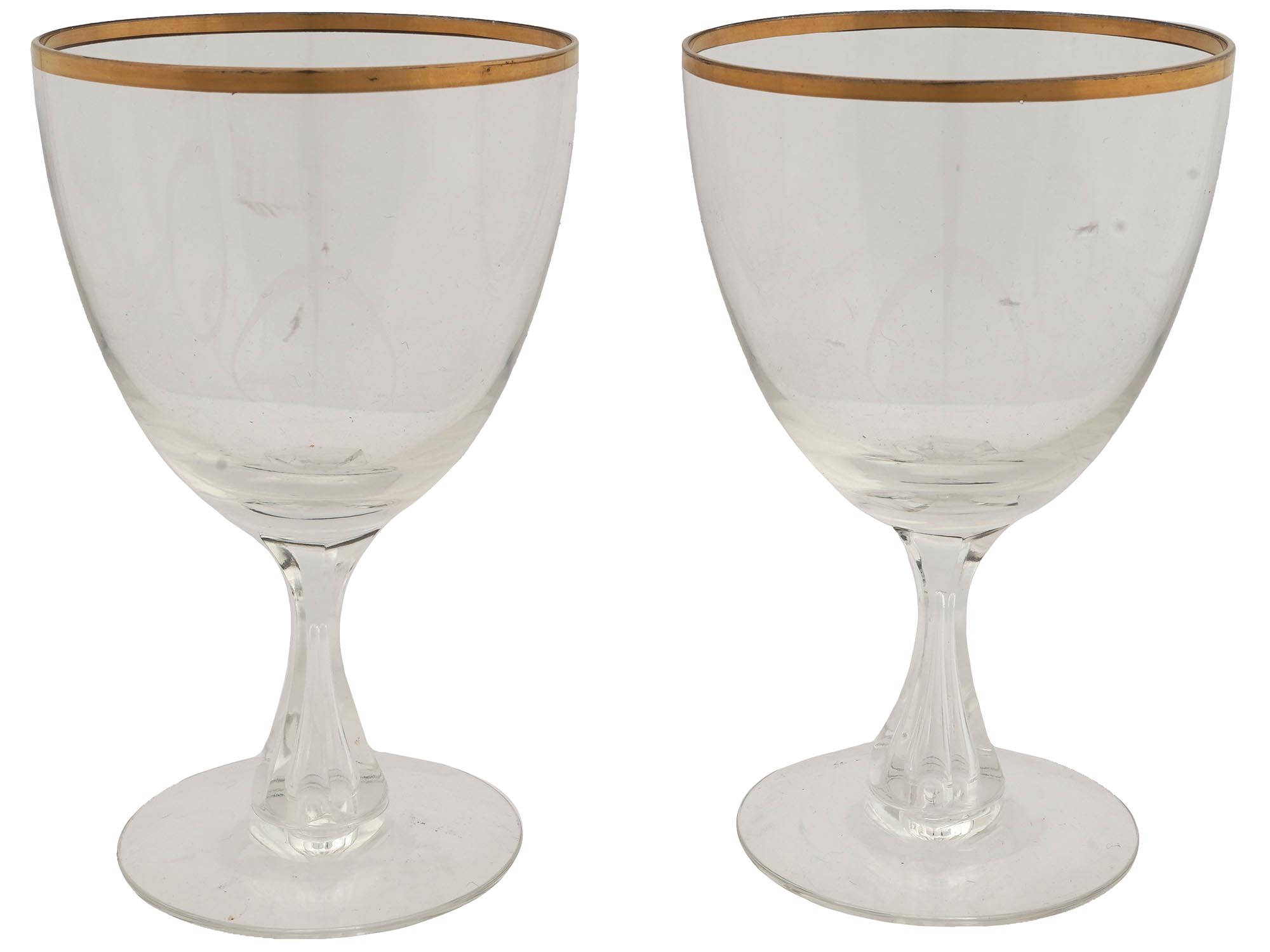 CUT GLASS SET OF DECANTER AND GILT GOBLET GLASSES PIC-1