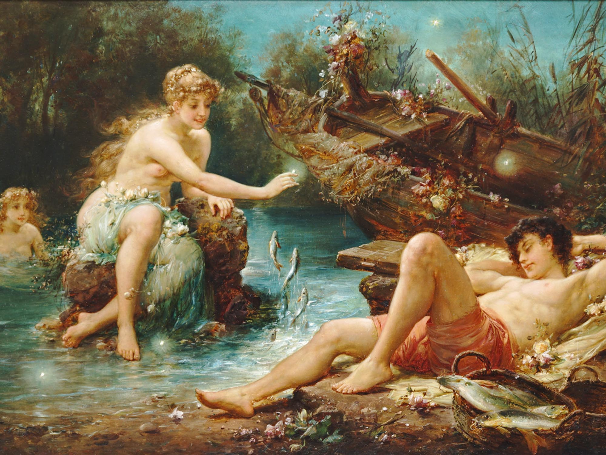 AUSTRIAN PAINTING FISHERS DREAM BY HANS ZATZKA PIC-1