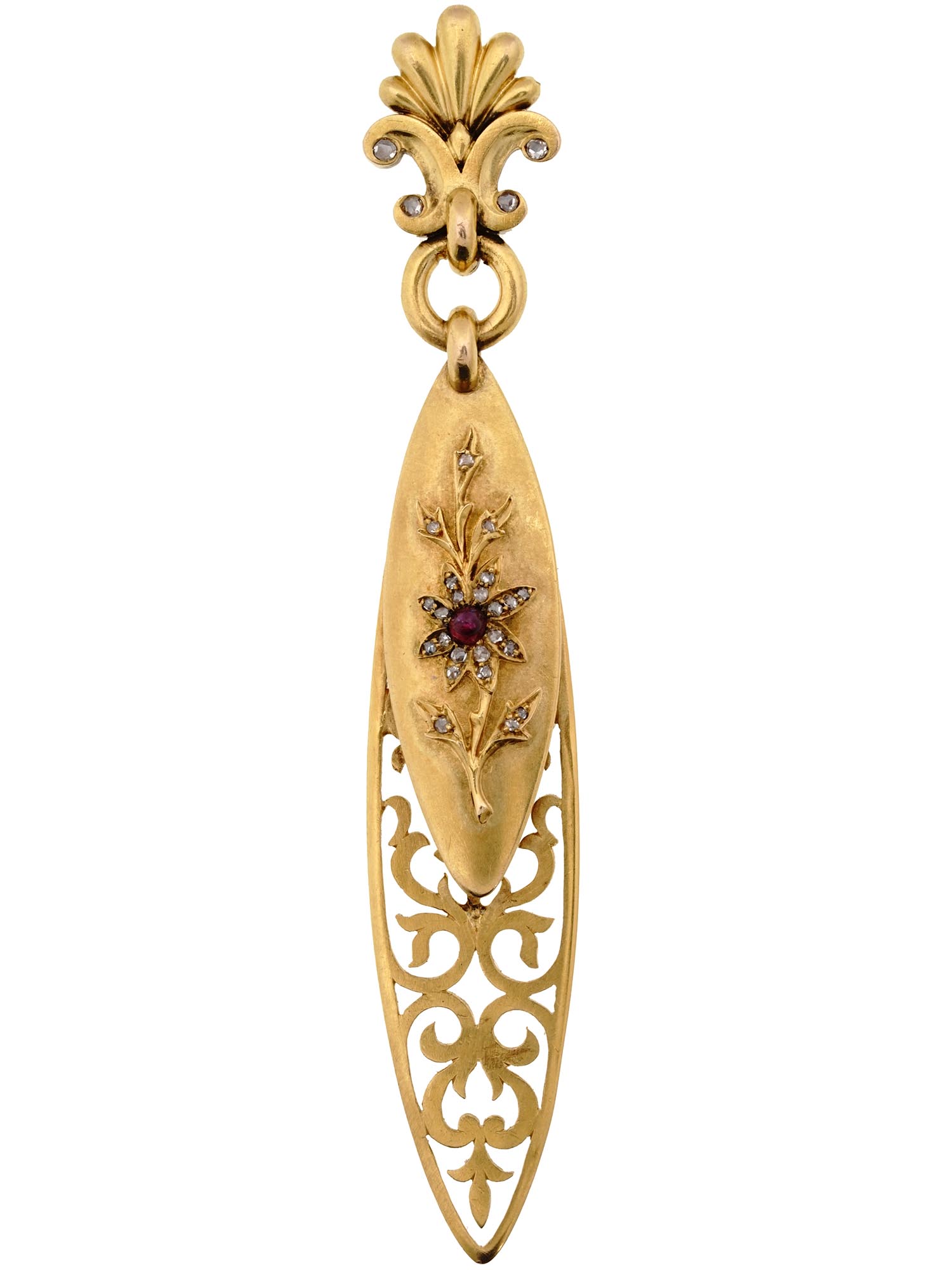 RUSSIAN 14K GOLD RUBY STONE AND DIAMONDS BOOKMARK PIC-0