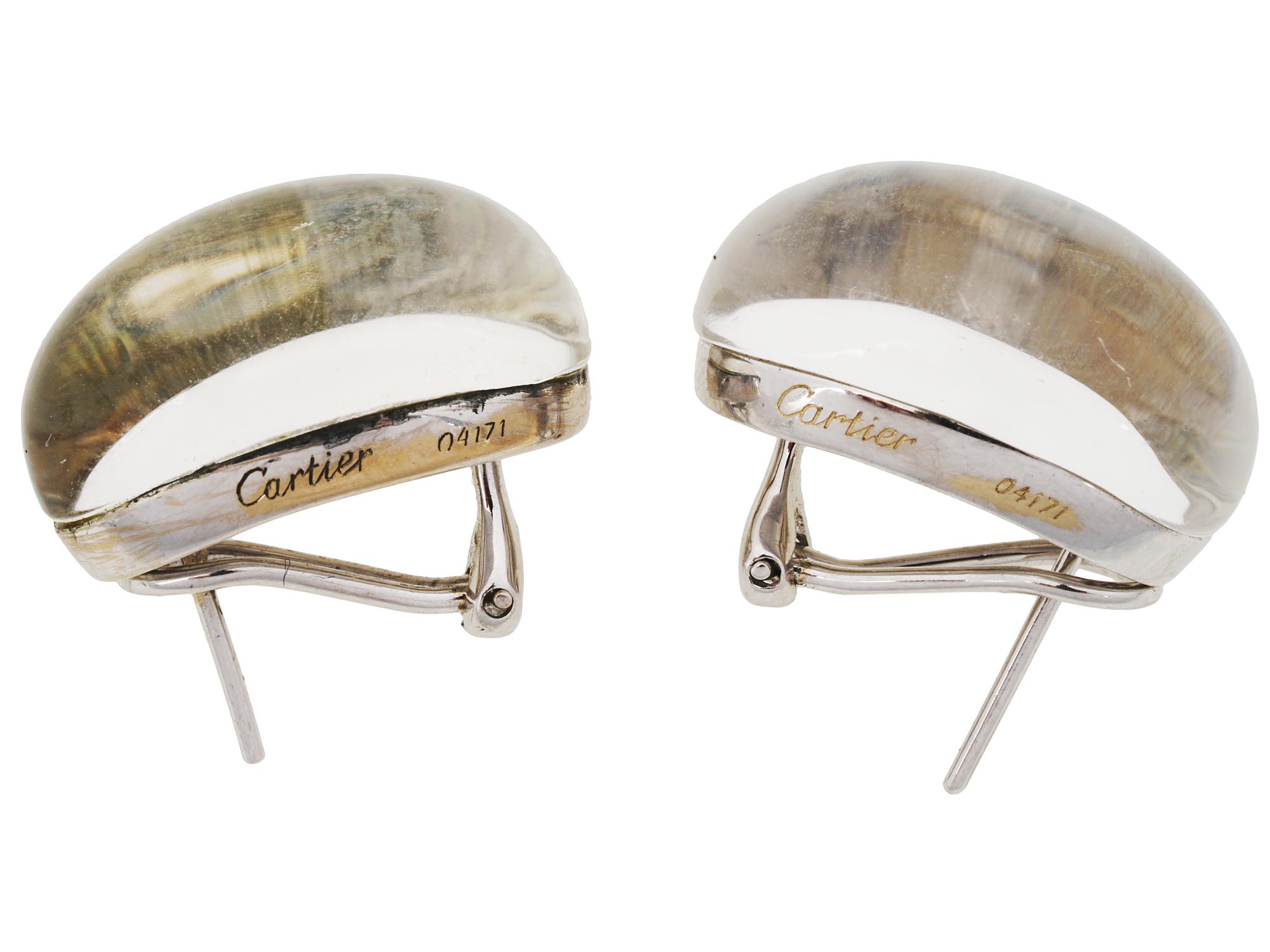 CARTIER 18K WHITE GOLD CRYSTAL ROCK RING EARRINGS PIC-3