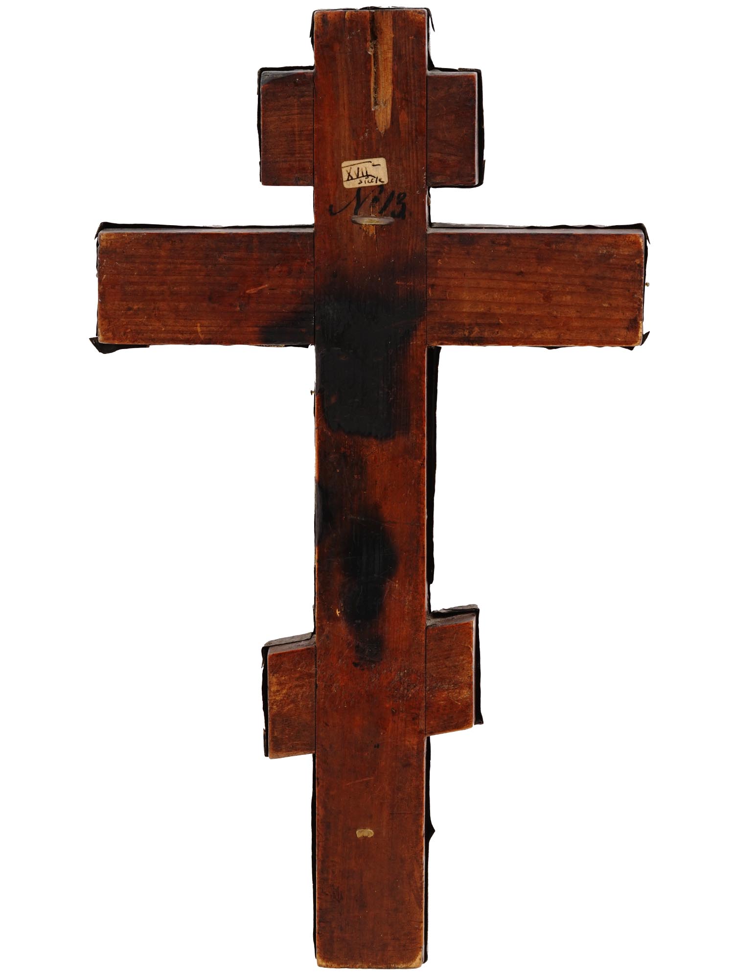 ANTIQUE RUSSIAN ORTHODOX WOOD CROSS IN GILT RIZA PIC-2