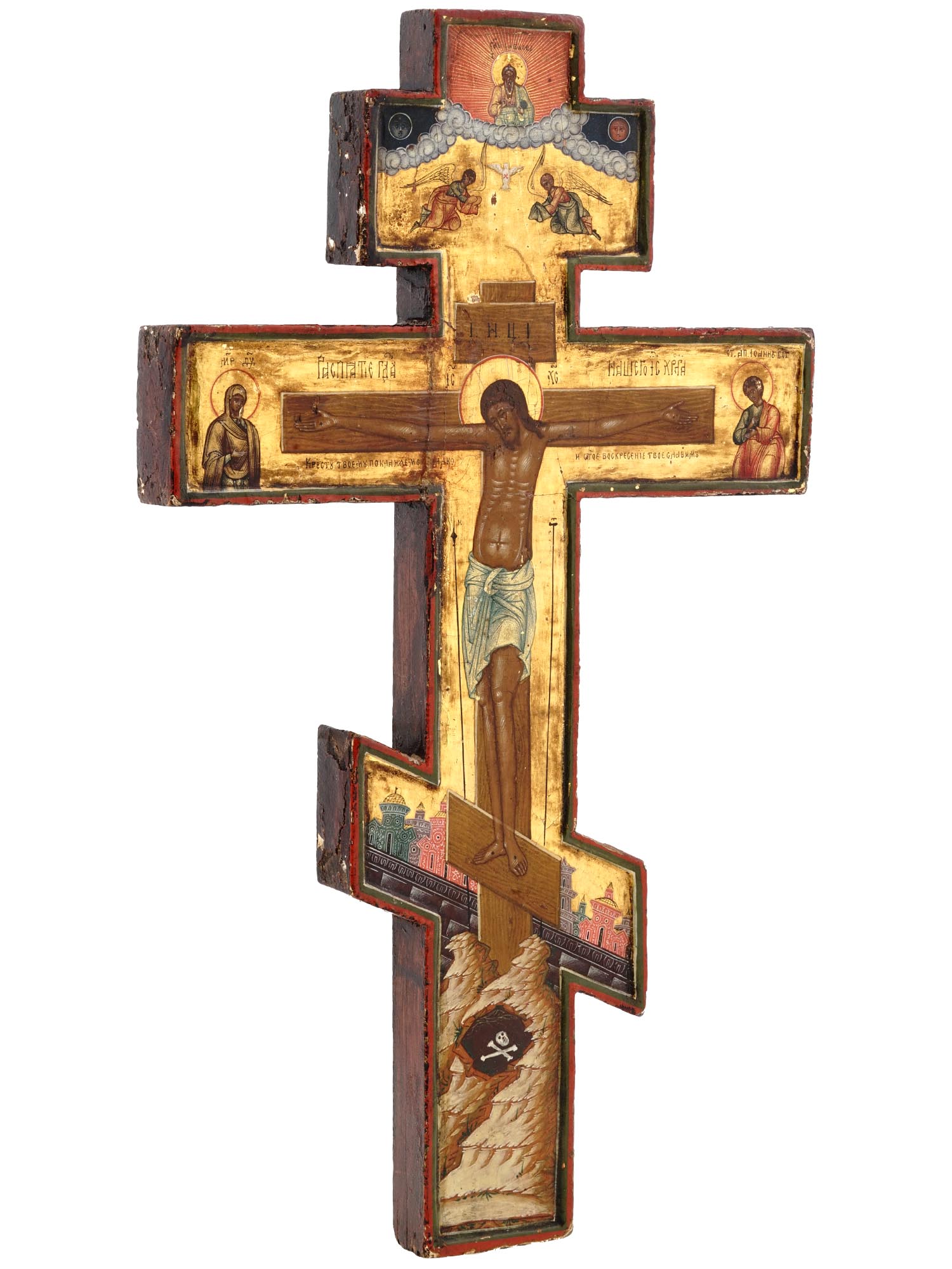 ANTIQUE RUSSIAN ORTHODOX HAND PAINTED WOOD CROSS PIC-0