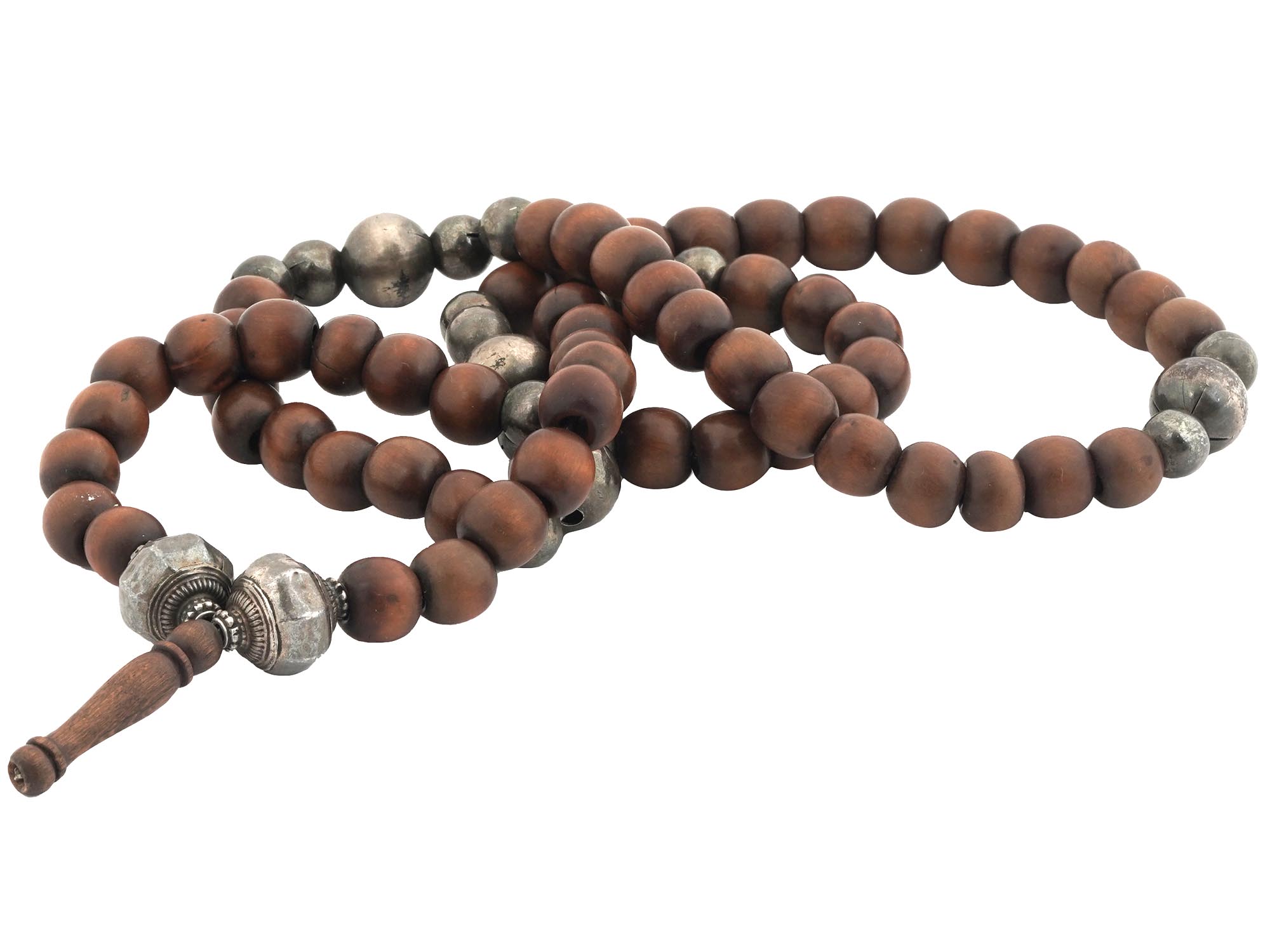 ASIAN BODHI SEED MALAN ROSEWOOD SILVER NECKLACE PIC-0