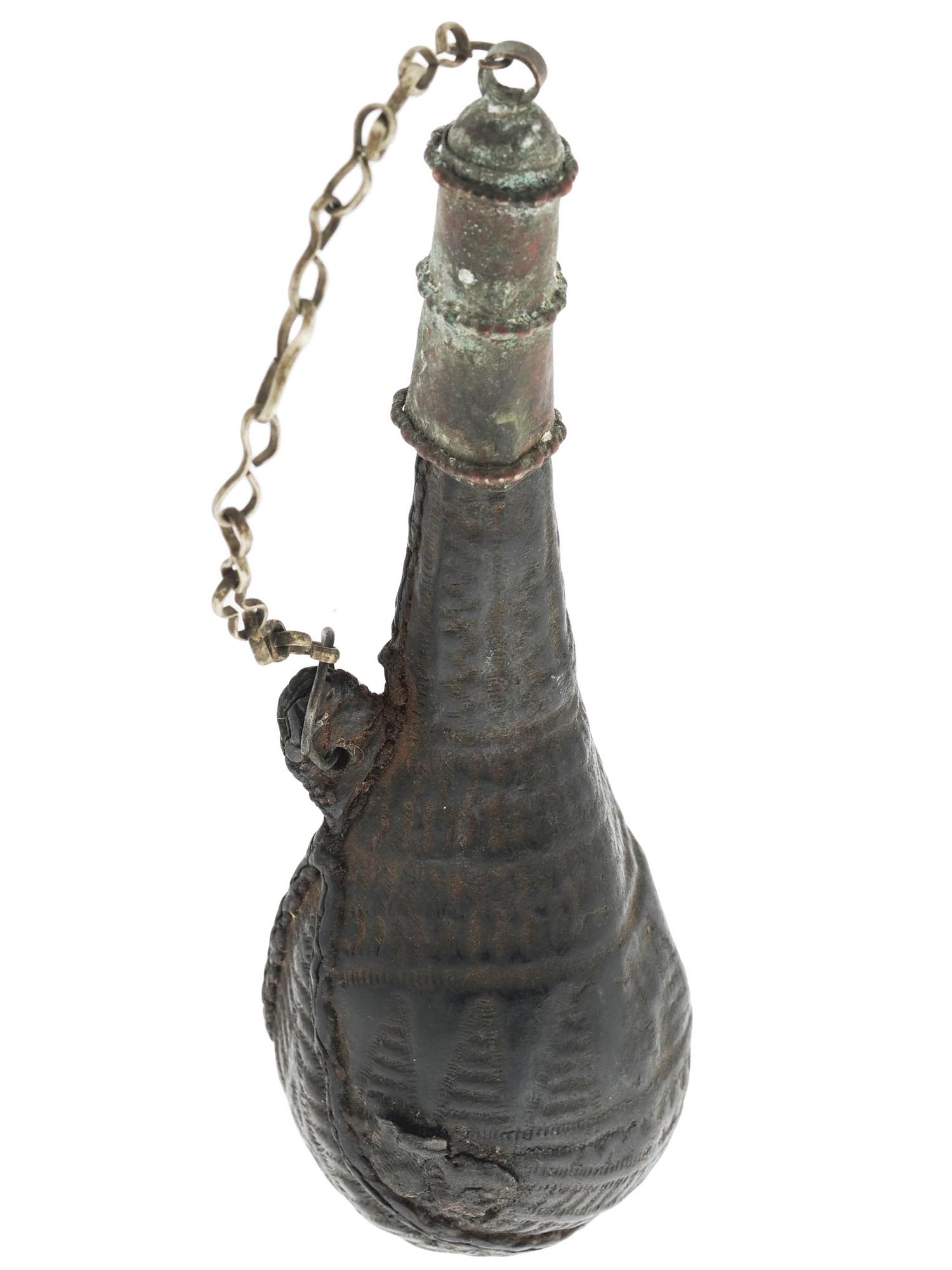 ANTIQUE PERSIAN CAMEL SCROTUM GUNPOWDER FLASK PIC-0