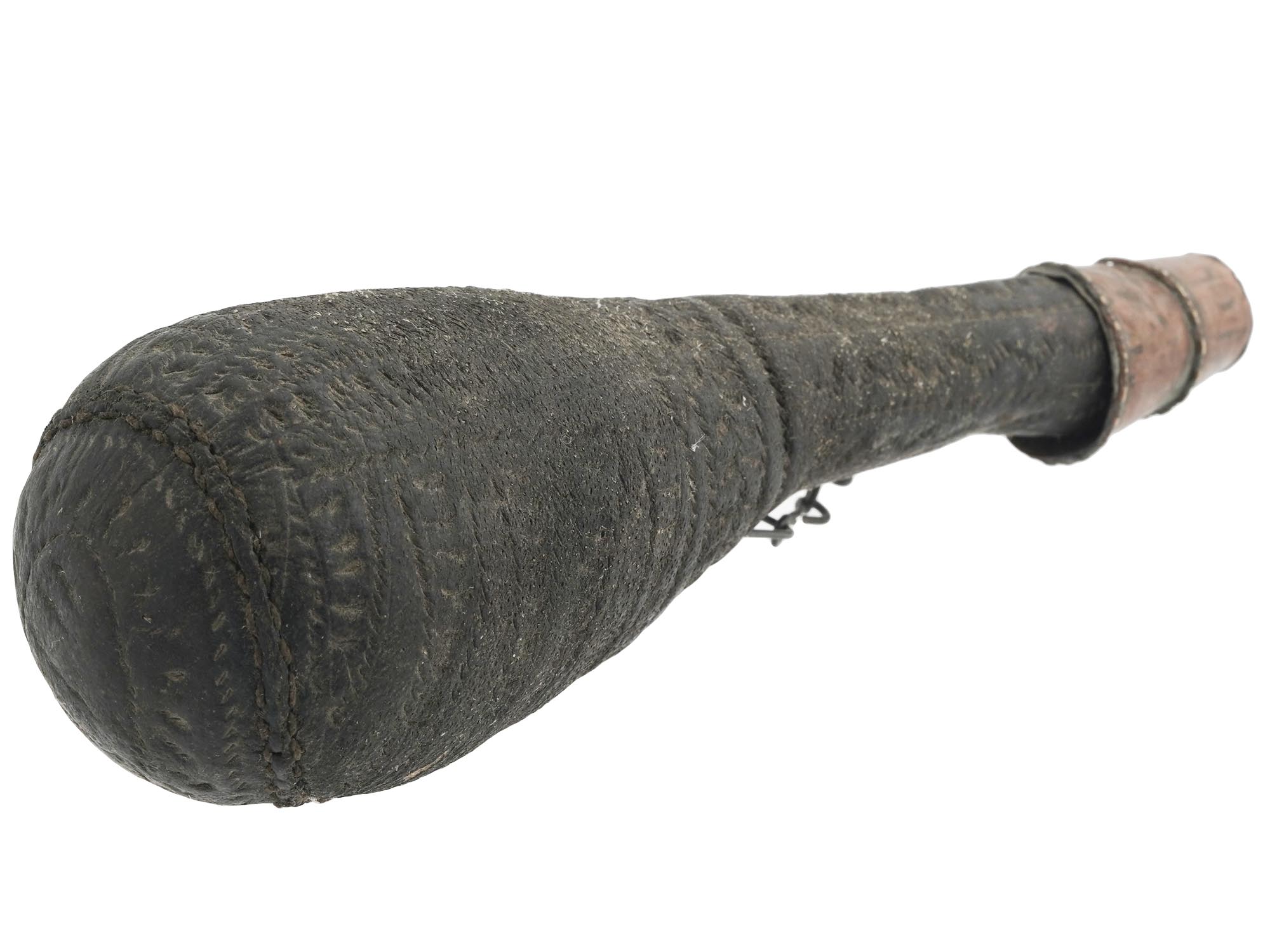 ANTIQUE PERSIAN CAMEL SCROTUM GUNPOWDER FLASK PIC-2