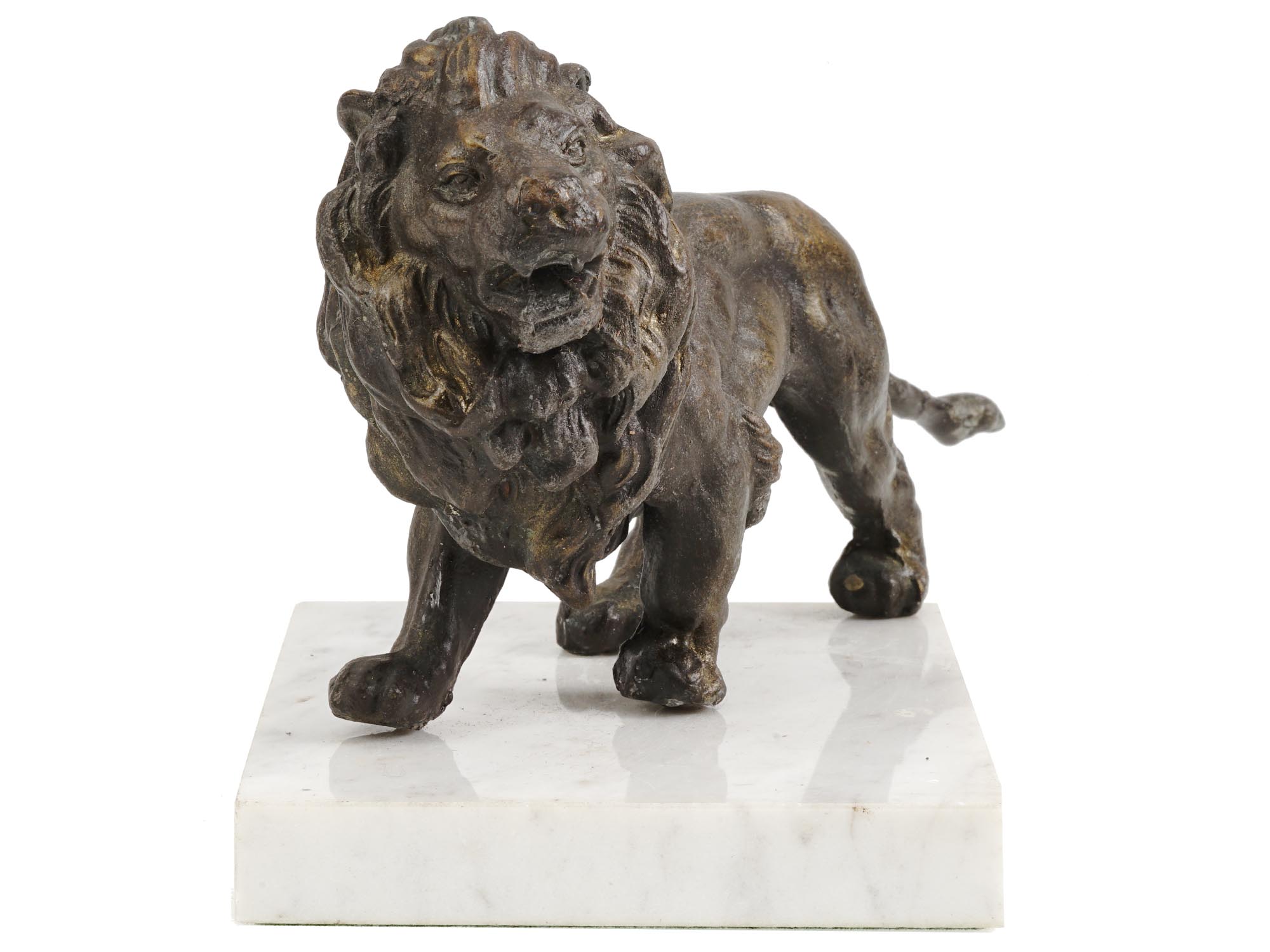 PATINATED BRONZE LION SCULPTURE ON GRANITE STAND PIC-1