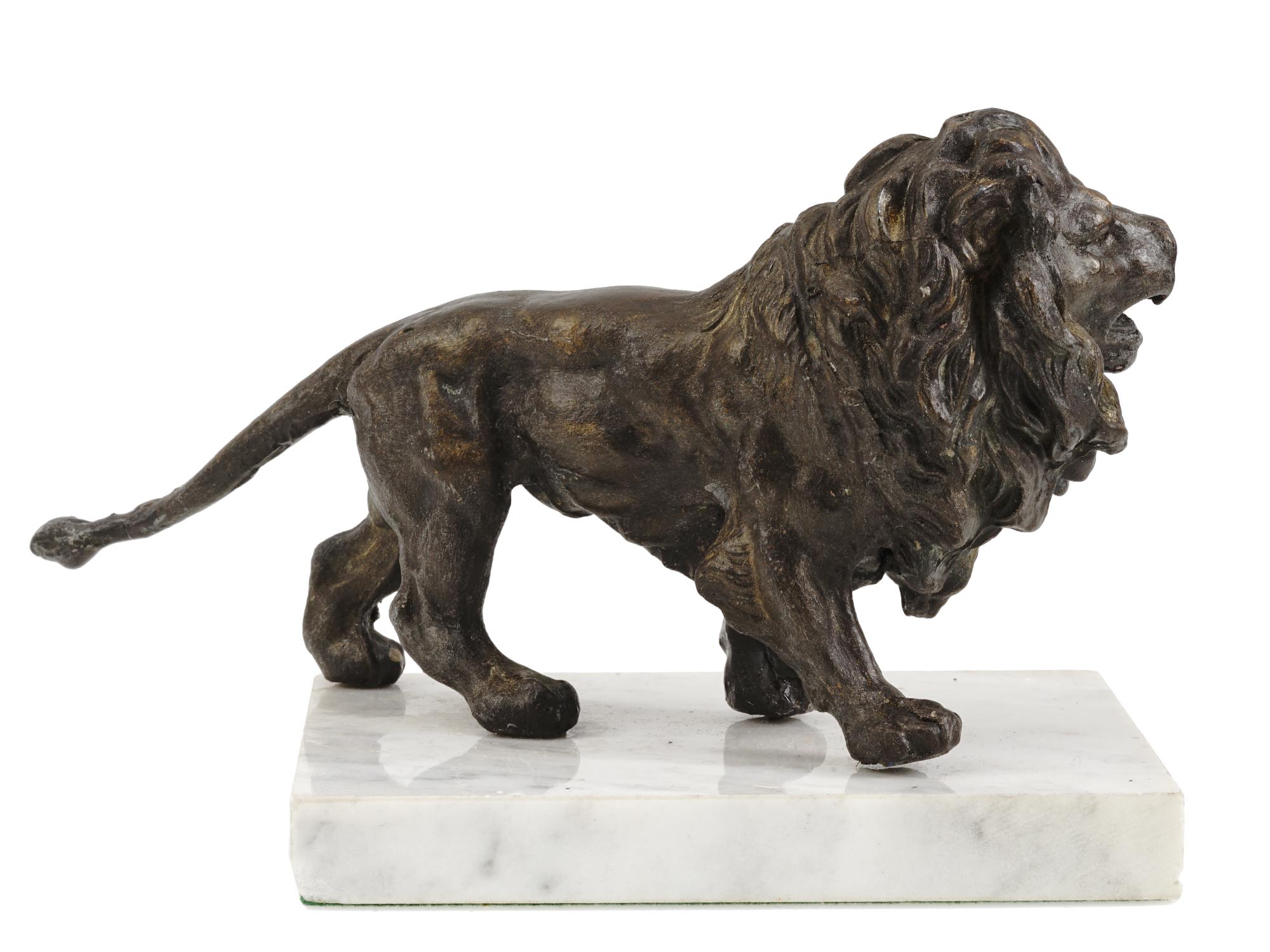PATINATED BRONZE LION SCULPTURE ON GRANITE STAND PIC-2