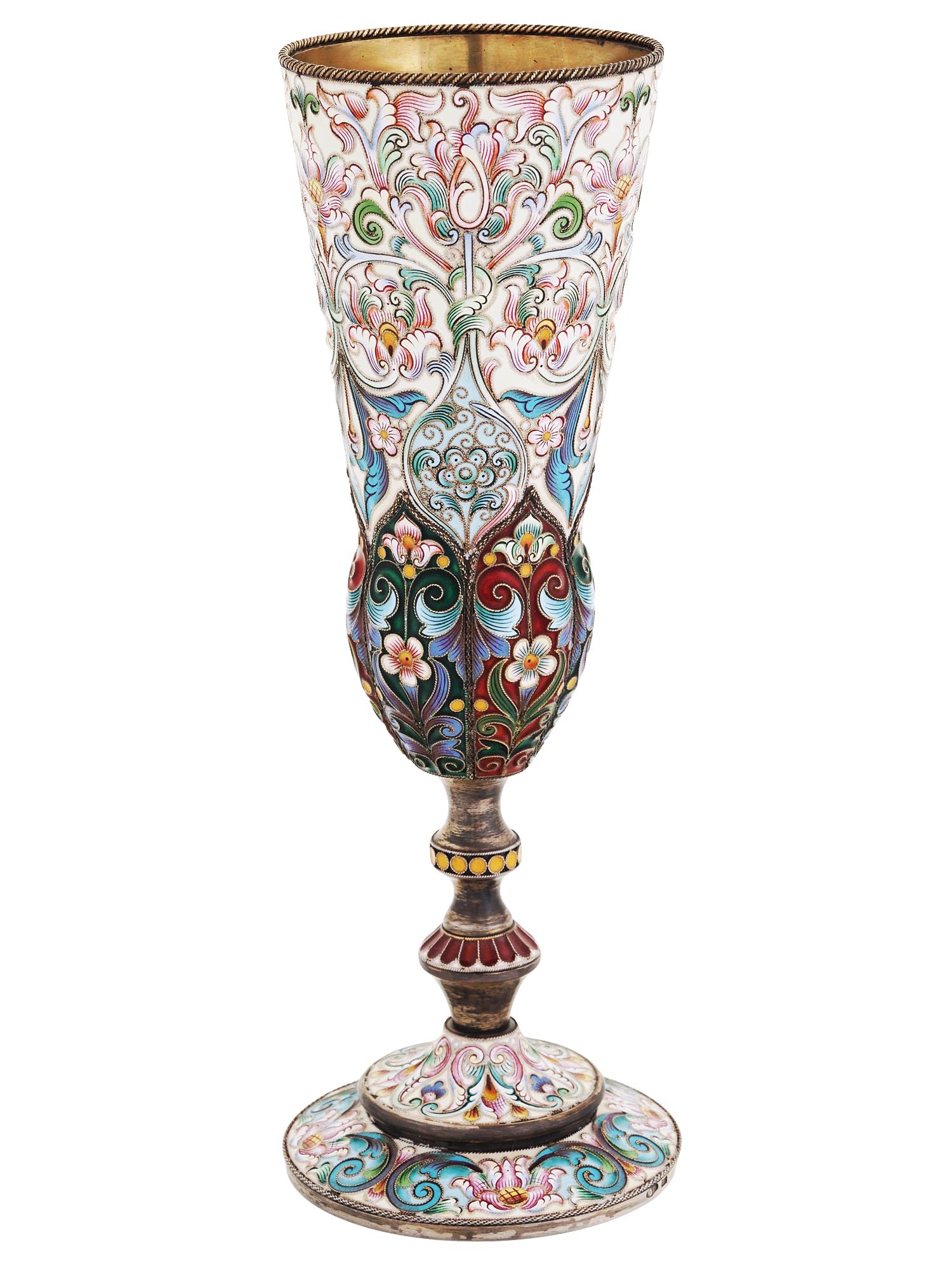 TALL RUSSIAN 88 SILVER CLOISONNE ENAMEL GOBLET PIC-1