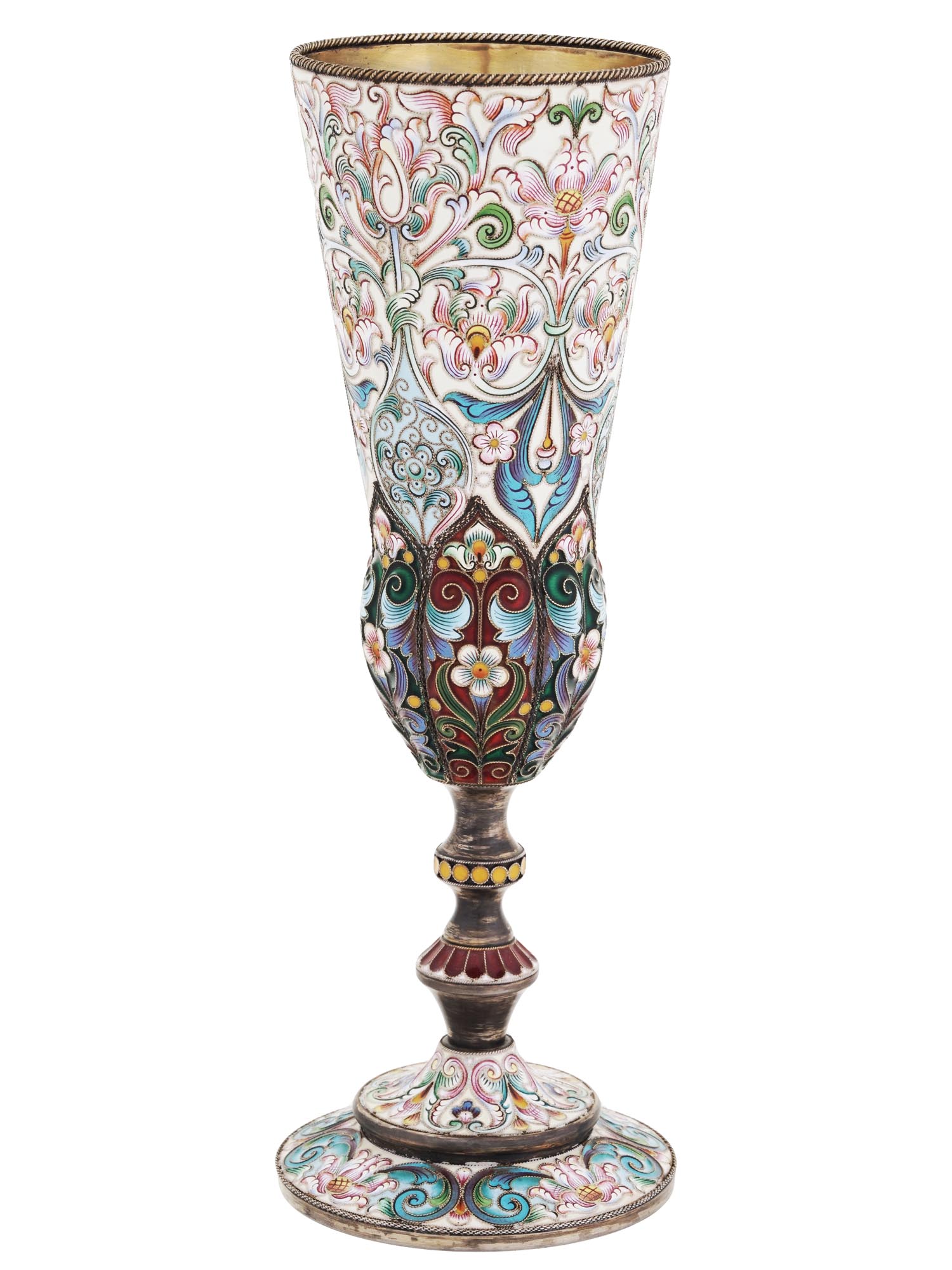 TALL RUSSIAN 88 SILVER CLOISONNE ENAMEL GOBLET PIC-0