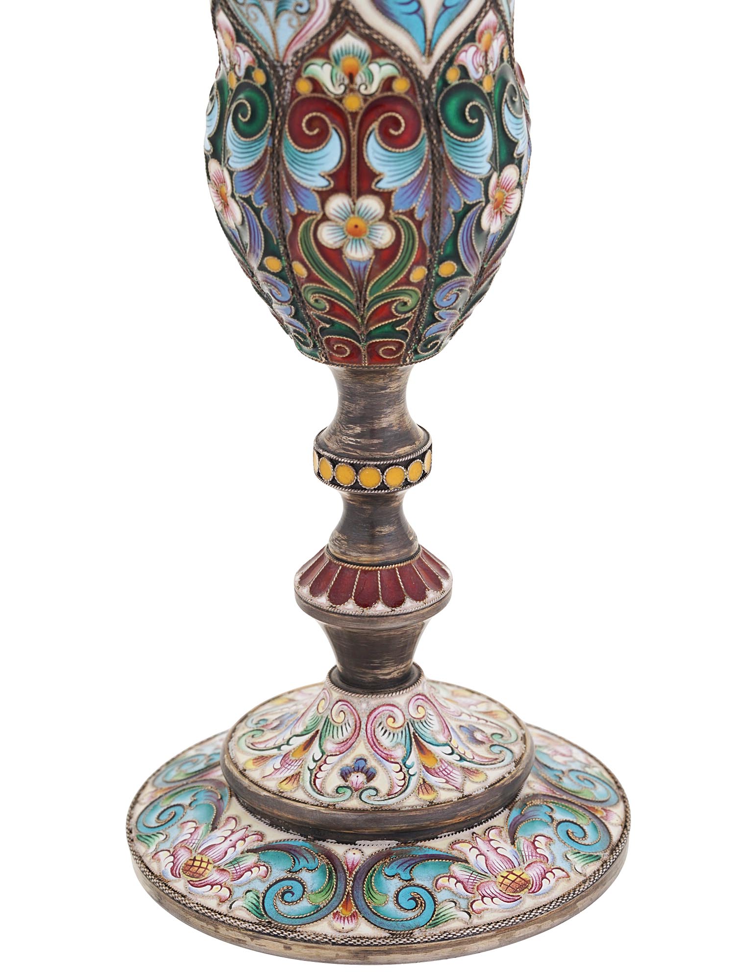 TALL RUSSIAN 88 SILVER CLOISONNE ENAMEL GOBLET PIC-5