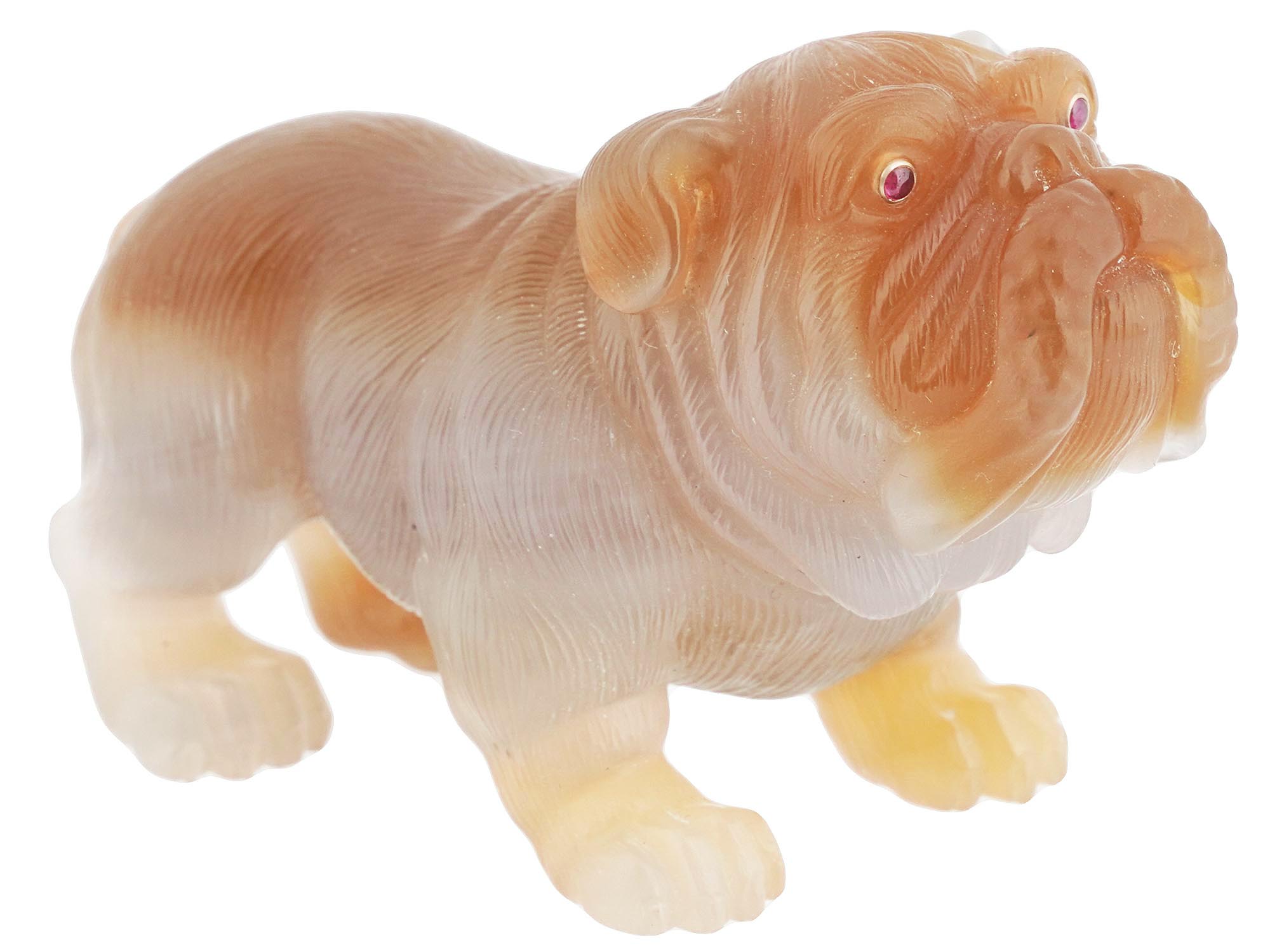 RUSSIAN HAND CARVED AGATE RUBY BULL DOG FIGURINE PIC-0