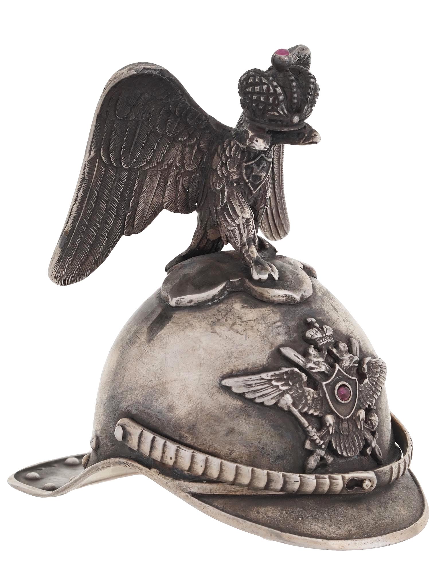 RUSSIAN SILVER RUBY HELMET STIRRUP CUP WITH EAGLE PIC-0