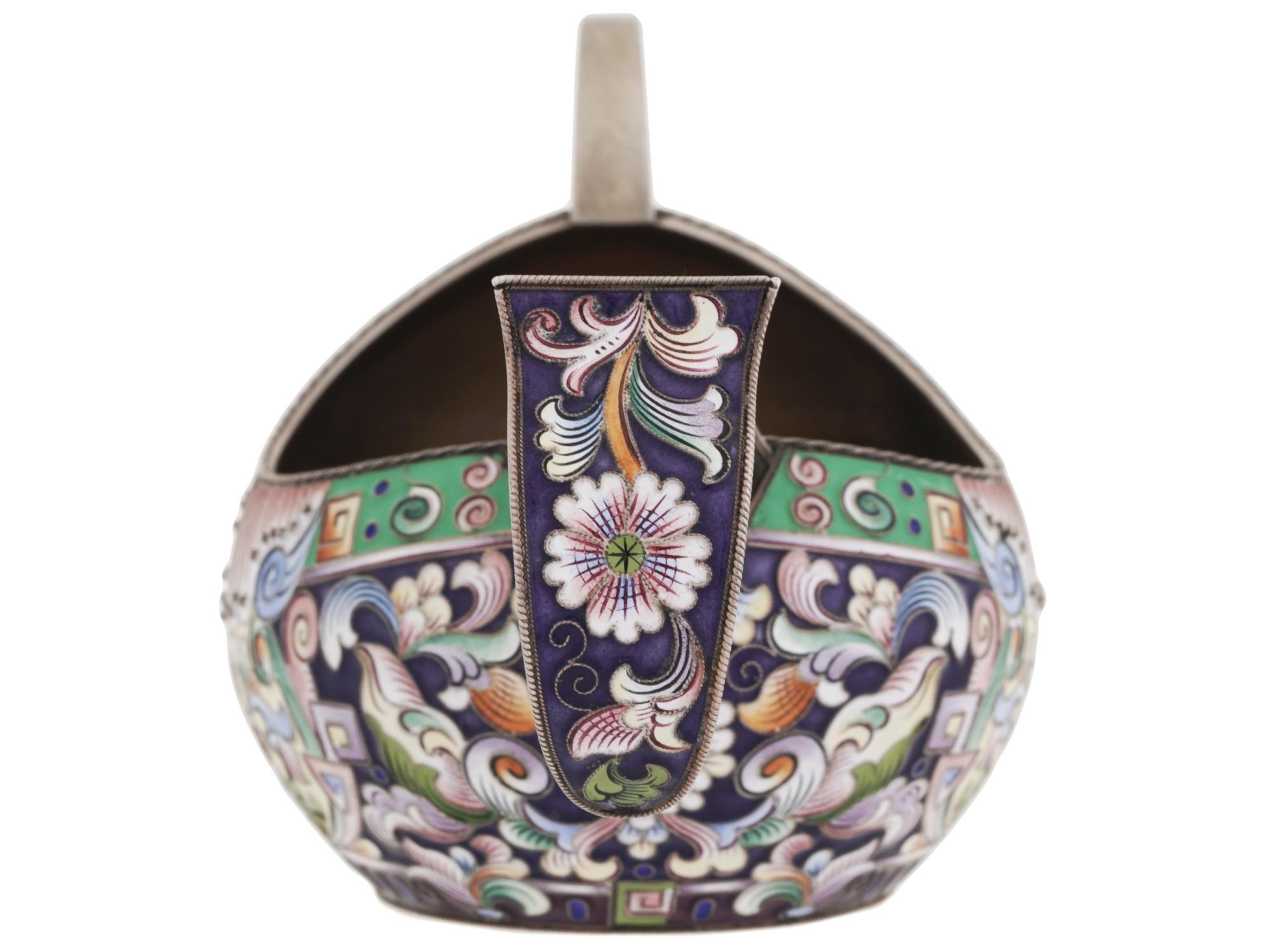 IMPERIAL RUSSIAN SILVER ENAMEL CLOISONNE KOVSH PIC-4