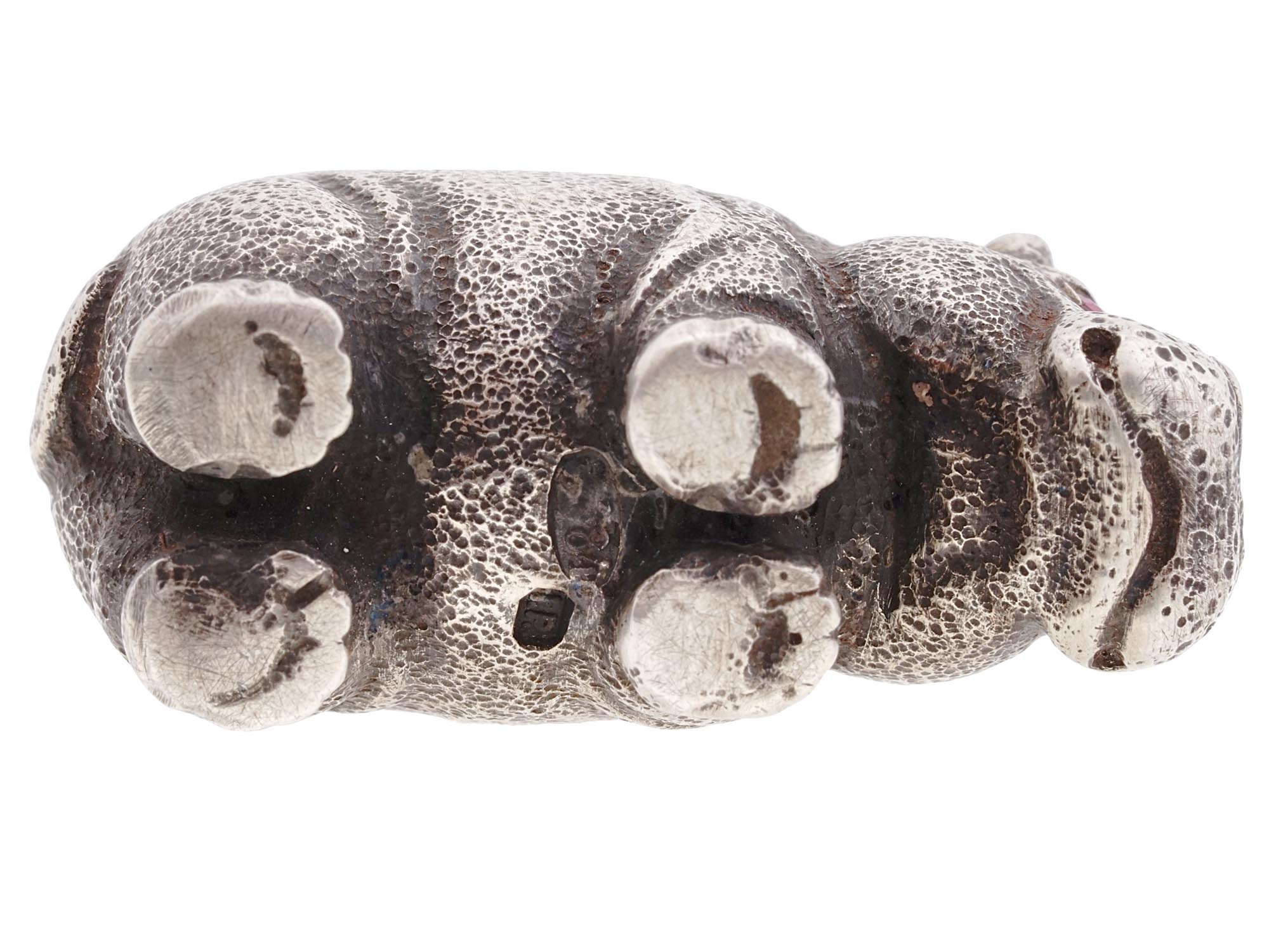 RUSSIAN SILVER FIGURE OF HIPPO WITH GEMSTONE EYES PIC-4
