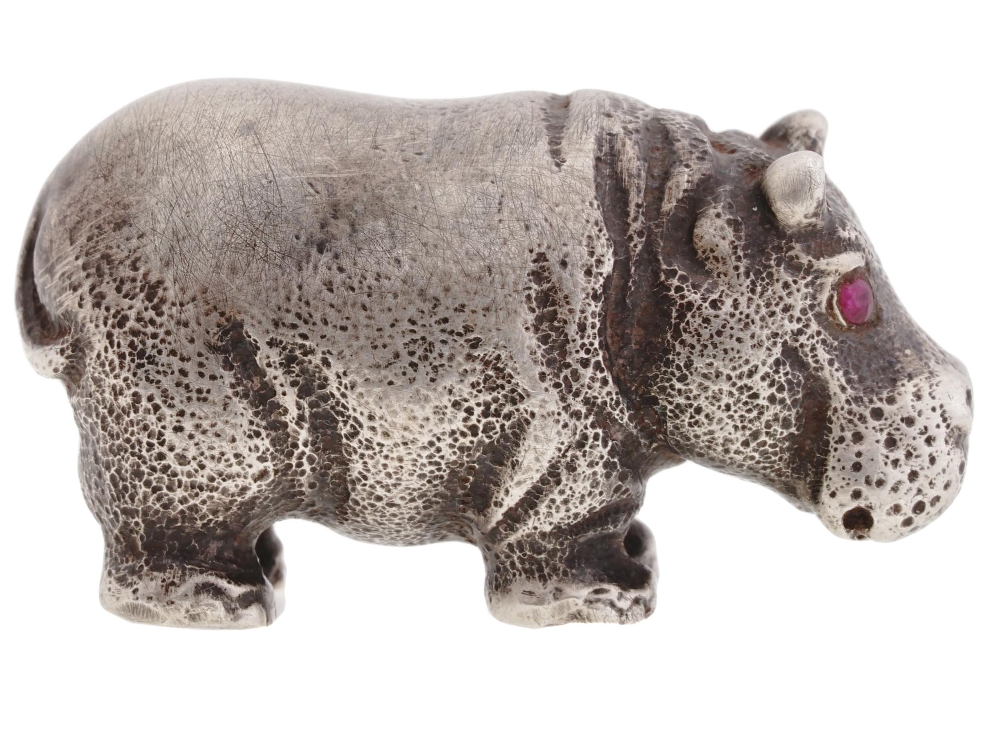 RUSSIAN SILVER FIGURE OF HIPPO WITH GEMSTONE EYES PIC-1