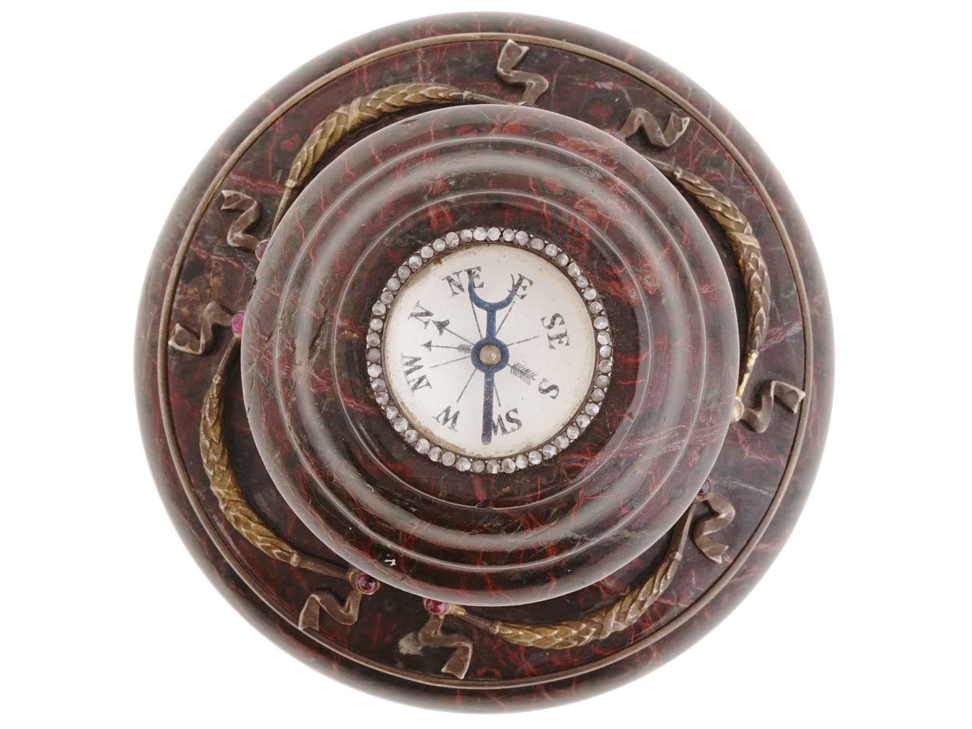 RUSSIAN SILVER RHODONITE RUBIES DIAMONDS COMPASS PIC-2