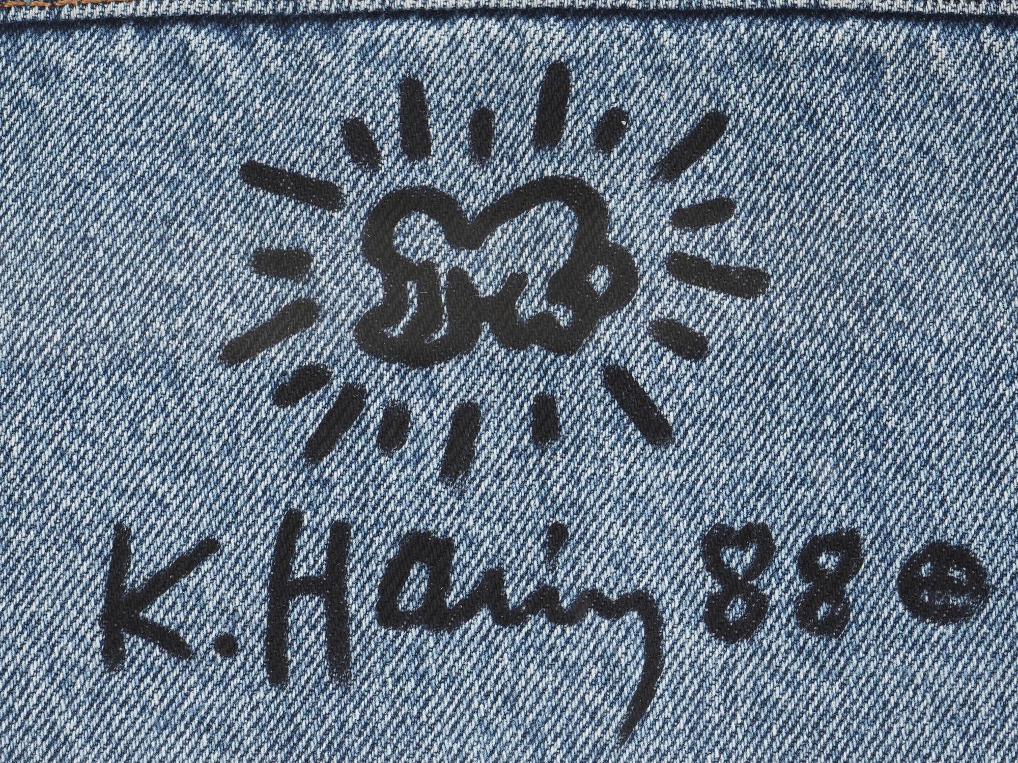 1988 MARKER PAINTING JEANS ON CLOTH BY KEITH HARING PIC-2