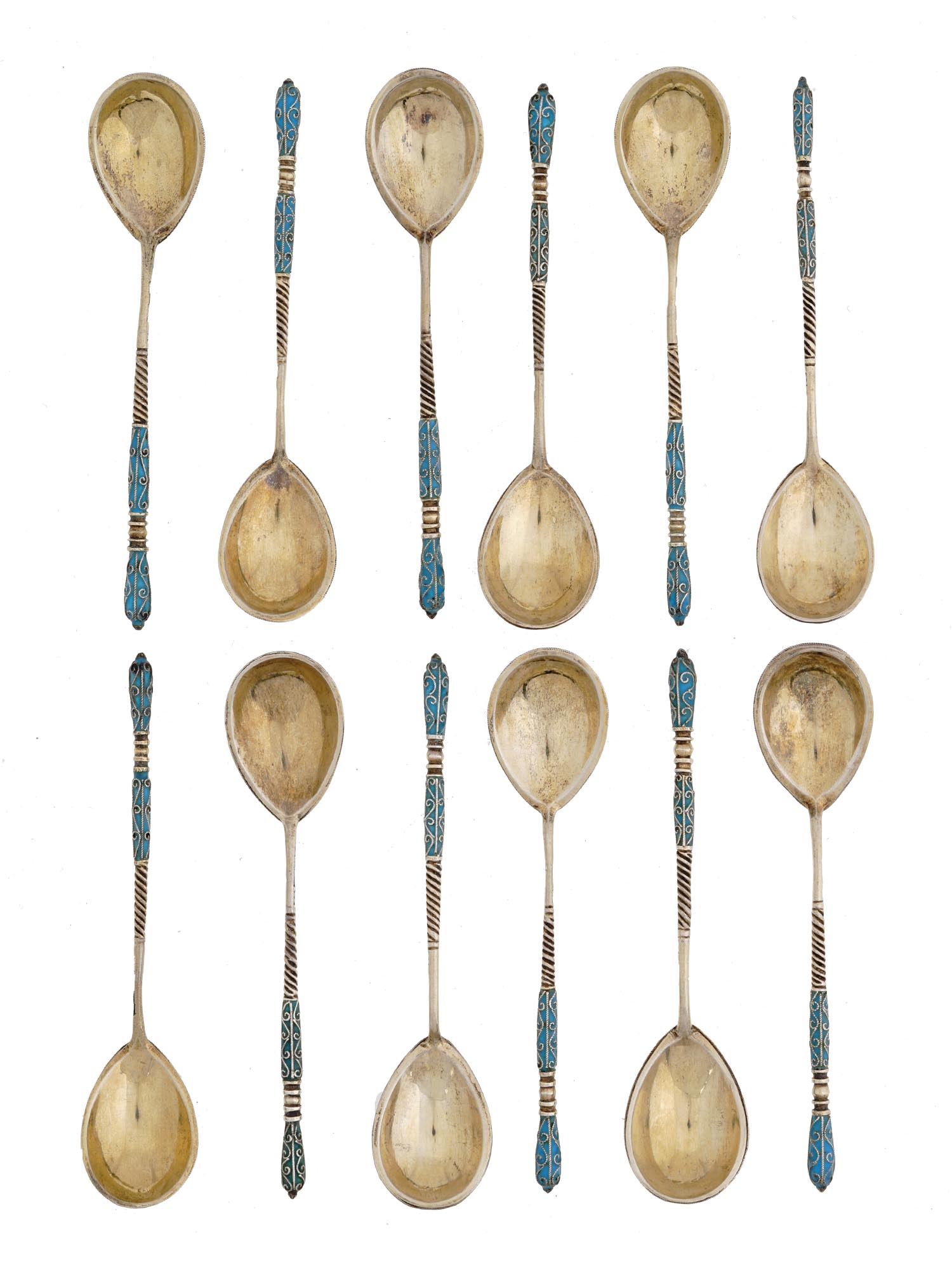 RUSSIAN SET OF SILVER GILT AND ENAMEL SPOONS IOB PIC-2