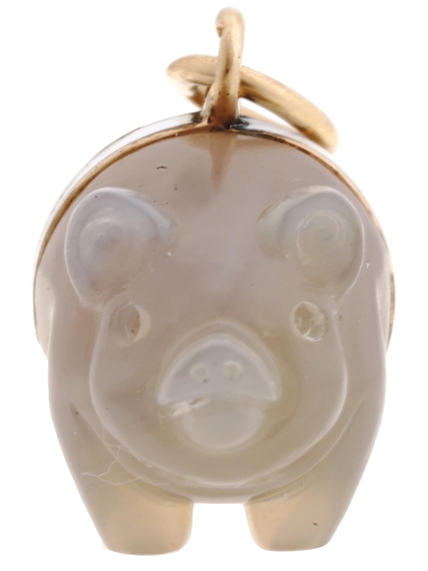 IMPERIAL RUSSIAN GOLD ENAMEL AGATE PIG PENDANT PIC-4