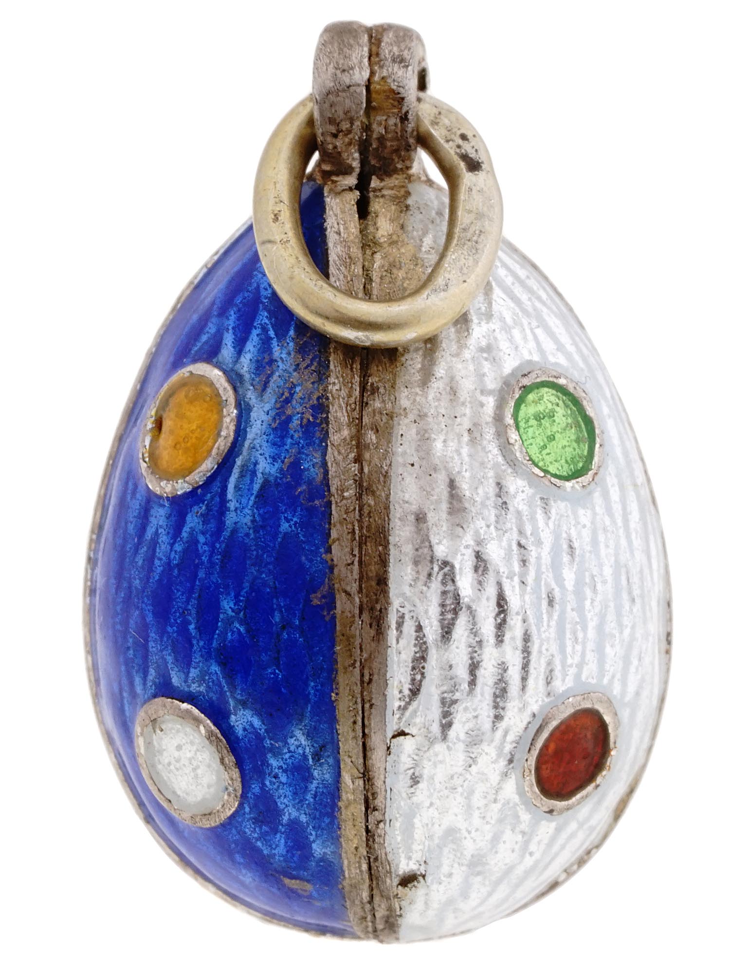 IMPERIAL RUSSIAN SILVER ENAMEL EGG PENDANT PIC-1