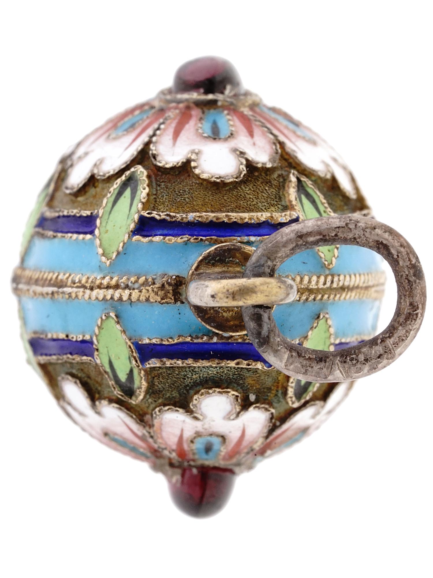 RUSSIAN 84 GILT SILVER ENAMEL EASTER EGG PENDANT PIC-3