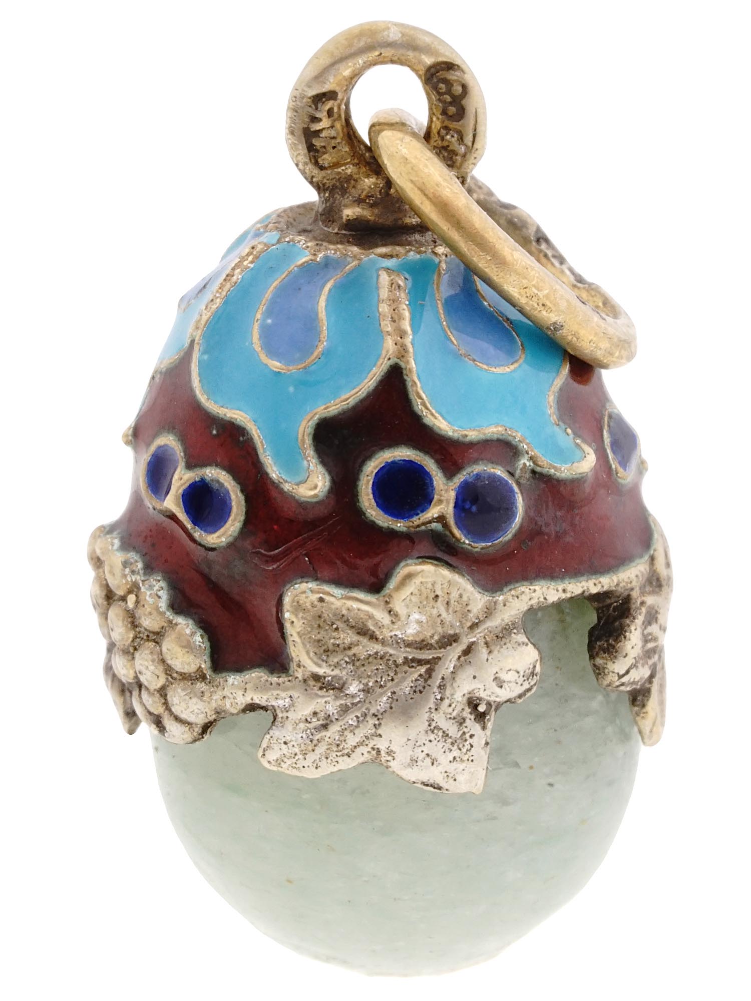 RUSSIAN 88 SILVER ENAMEL AND QUARTZ EGG PENDANT PIC-0