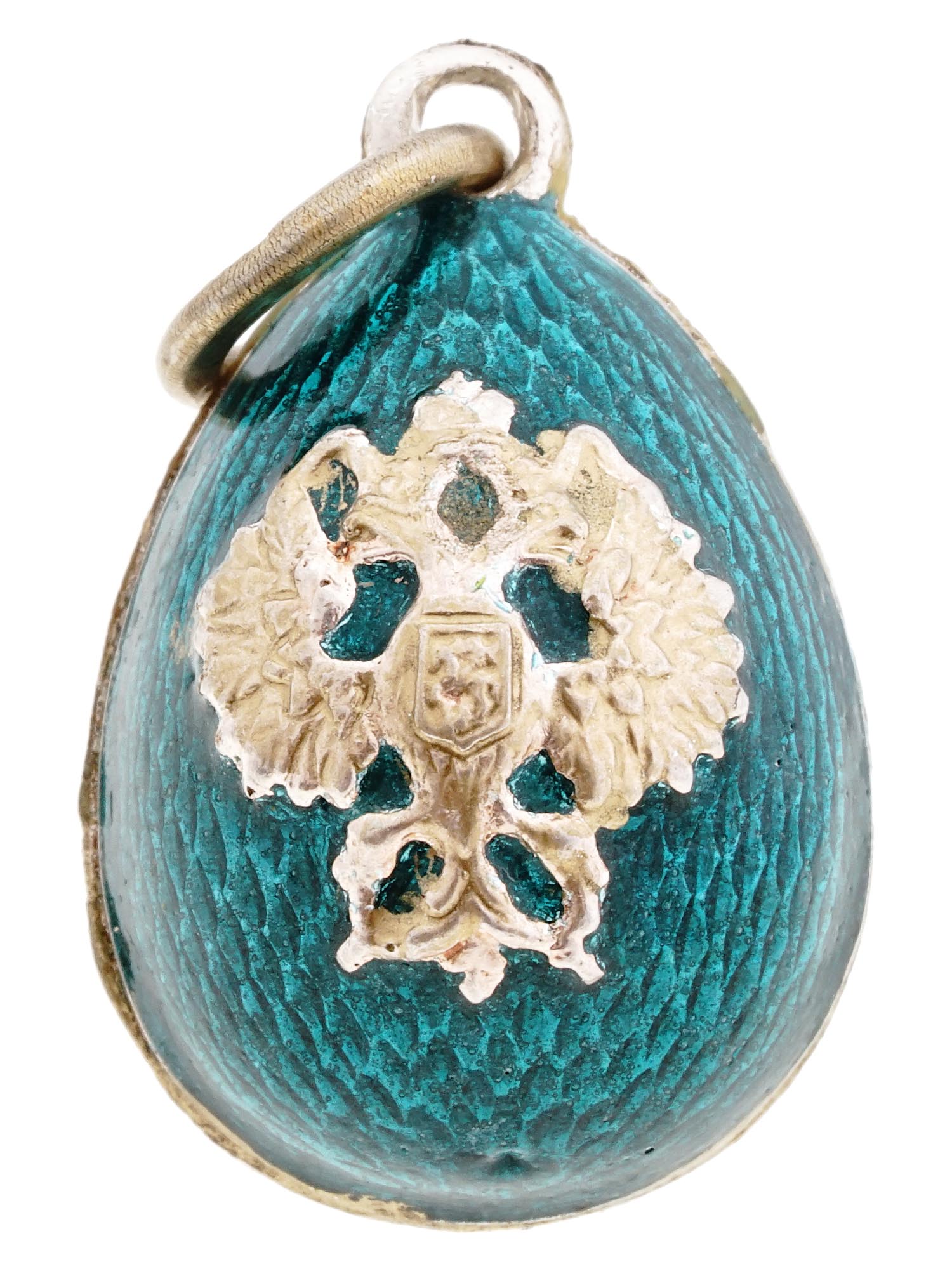 RUSSIAN 88 GILT SILVER ENAMEL EASTER EGG PENDANT PIC-0