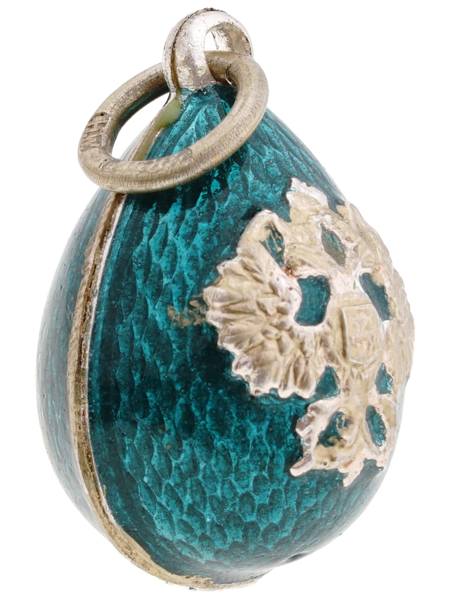 RUSSIAN 88 GILT SILVER ENAMEL EASTER EGG PENDANT PIC-1