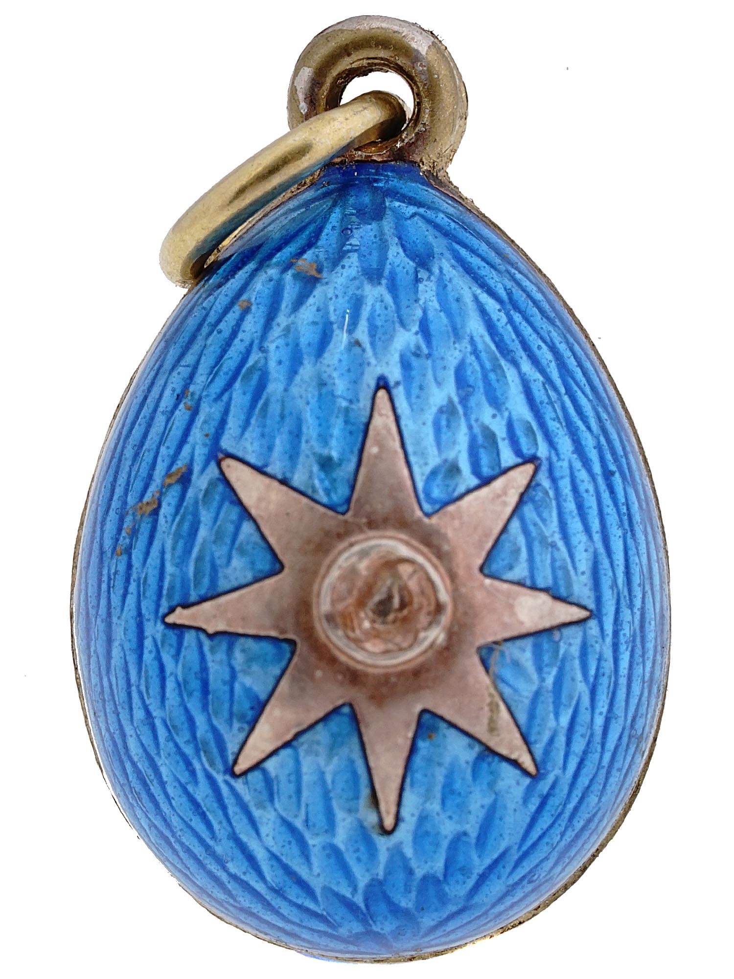 RUSSIAN SILVER GILT GUILLOCHE ENAMEL EGG PENDANT PIC-1