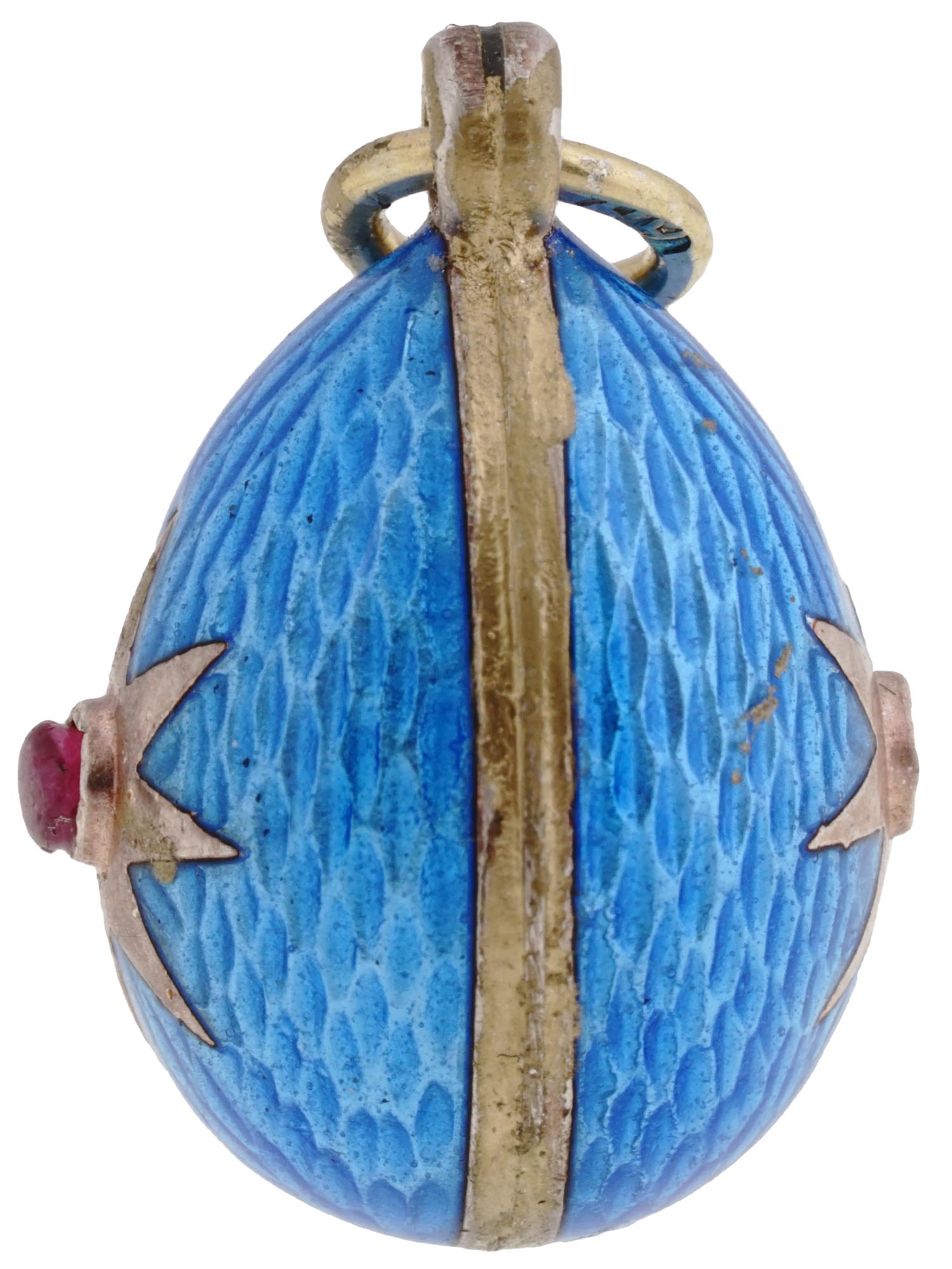 RUSSIAN SILVER GILT GUILLOCHE ENAMEL EGG PENDANT PIC-2